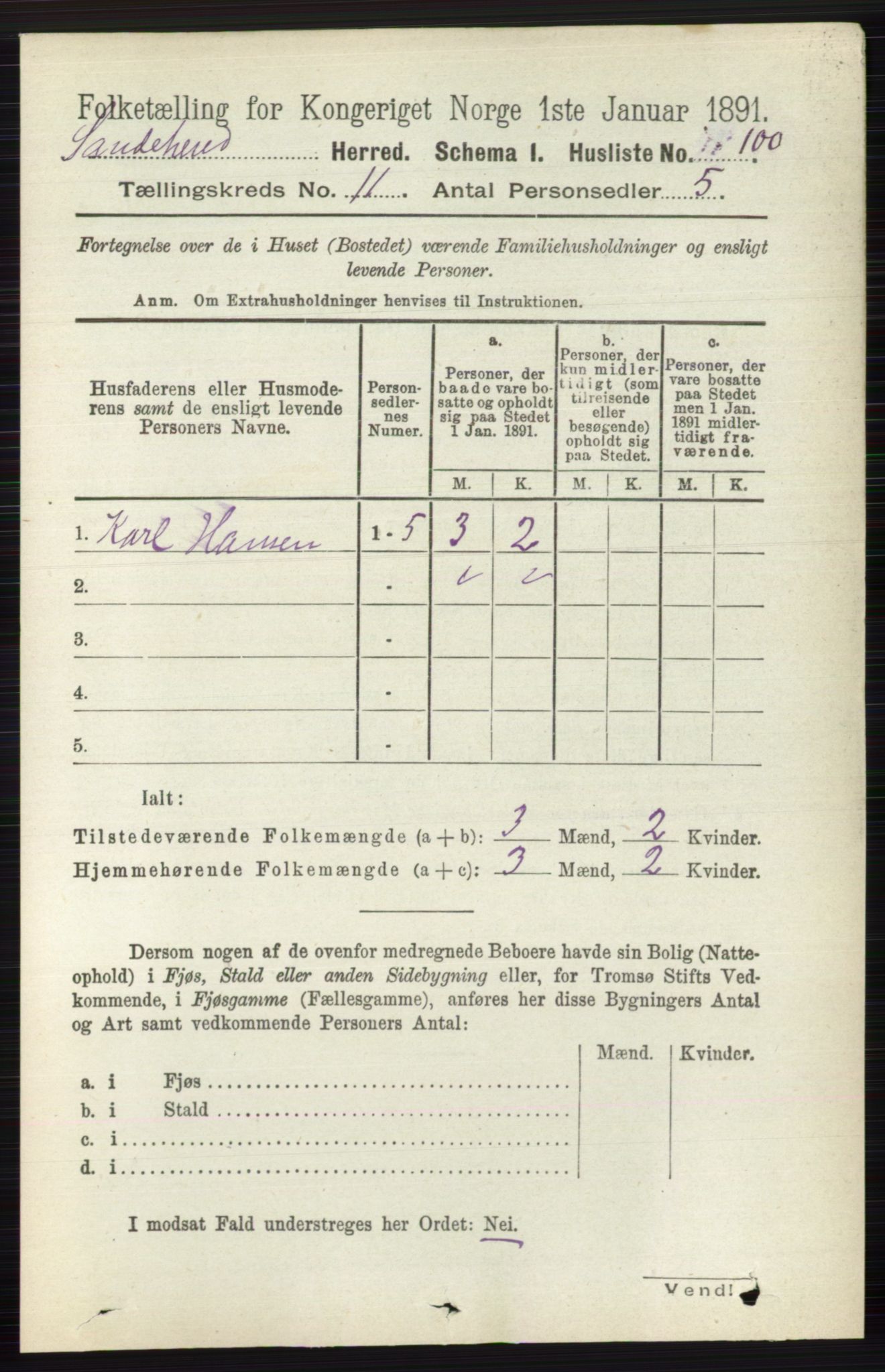 RA, 1891 census for 0724 Sandeherred, 1891, p. 6711