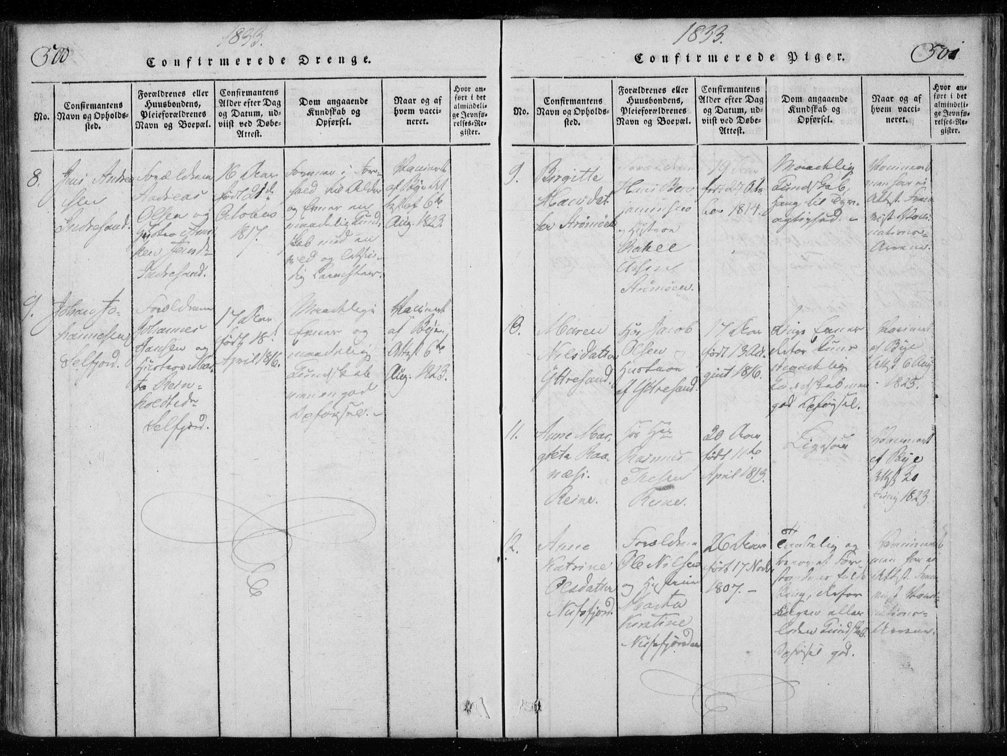 Ministerialprotokoller, klokkerbøker og fødselsregistre - Nordland, AV/SAT-A-1459/885/L1201: Parish register (official) no. 885A02, 1820-1837, p. 500-501