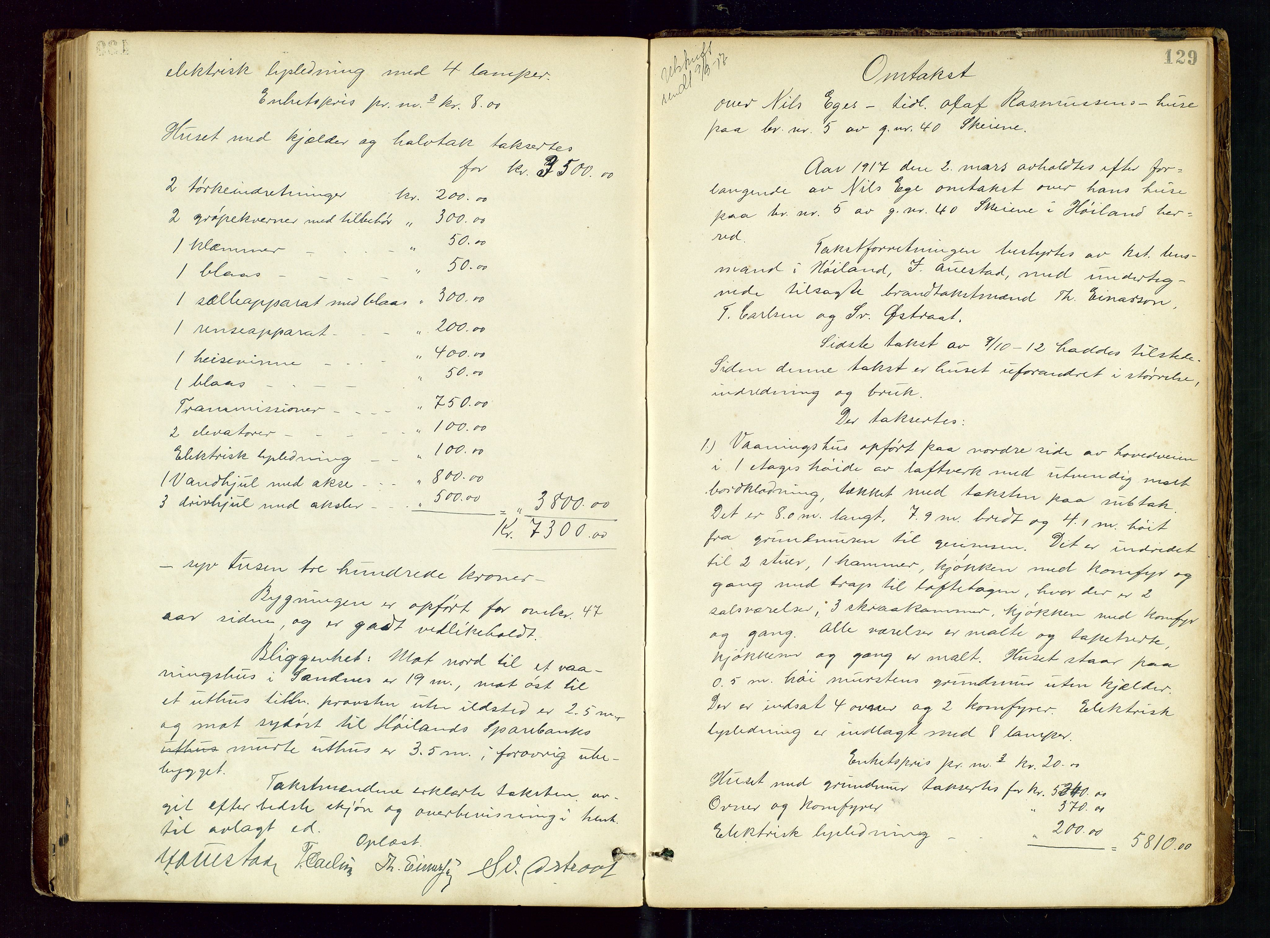 Høyland/Sandnes lensmannskontor, AV/SAST-A-100166/Goa/L0002: "Brandtaxtprotokol for Landafdelingen i Høiland", 1880-1917, p. 128b-129a