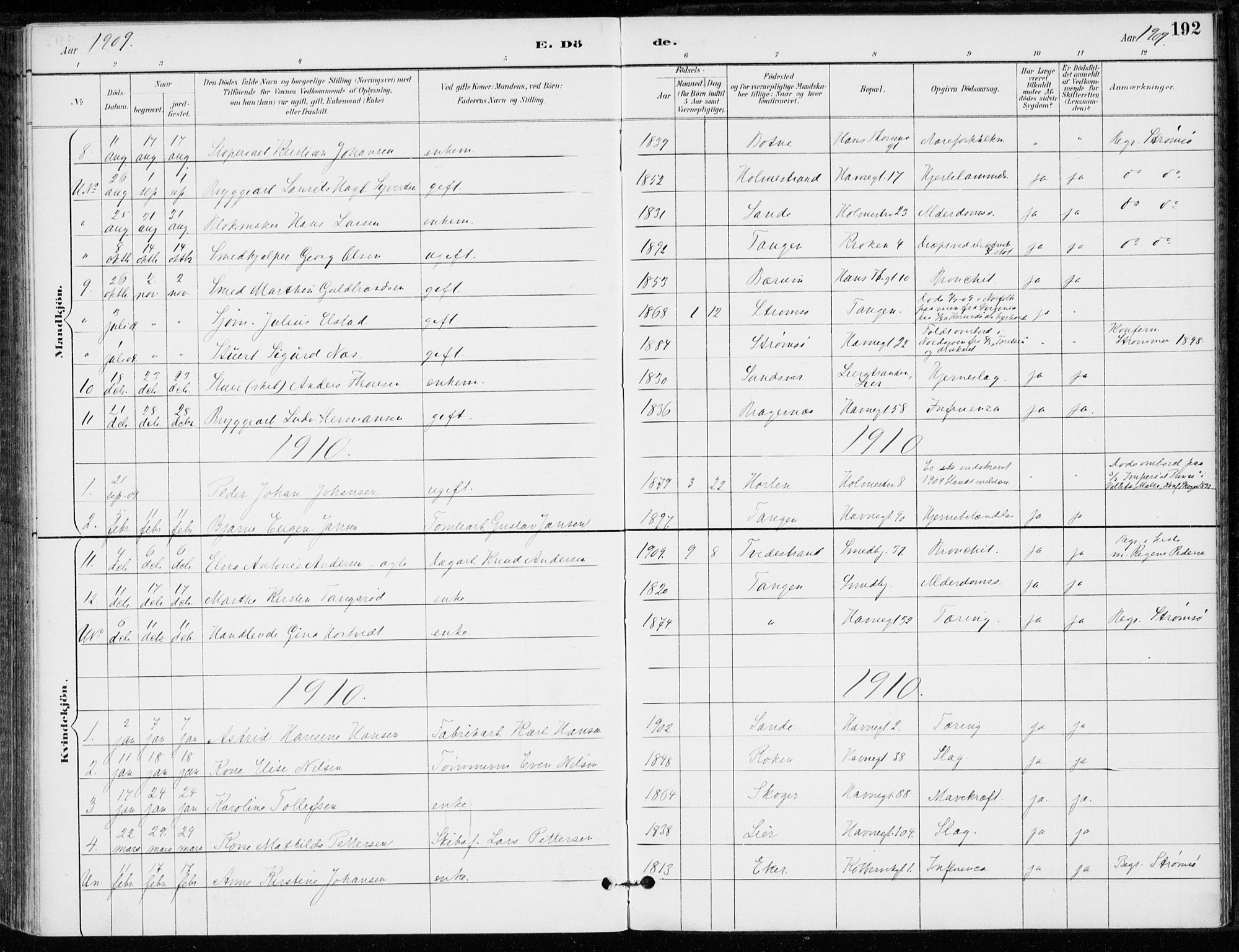 Strømsø kirkebøker, SAKO/A-246/F/Fb/L0007: Parish register (official) no. II 7, 1887-1928, p. 192