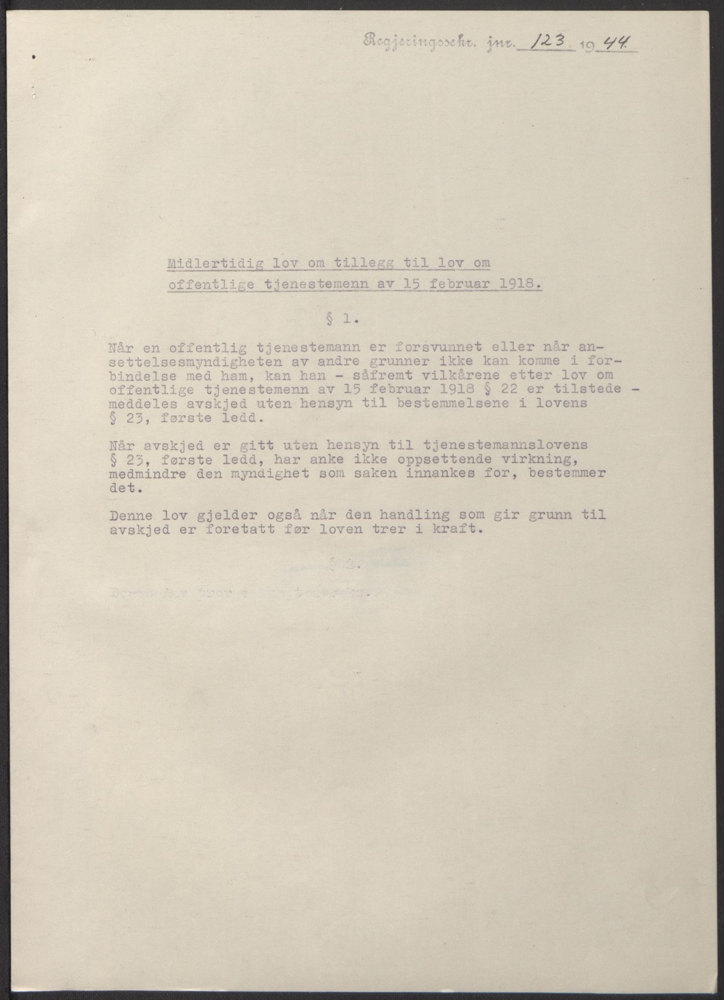 NS-administrasjonen 1940-1945 (Statsrådsekretariatet, de kommisariske statsråder mm), RA/S-4279/D/Db/L0100: Lover, 1944, p. 245