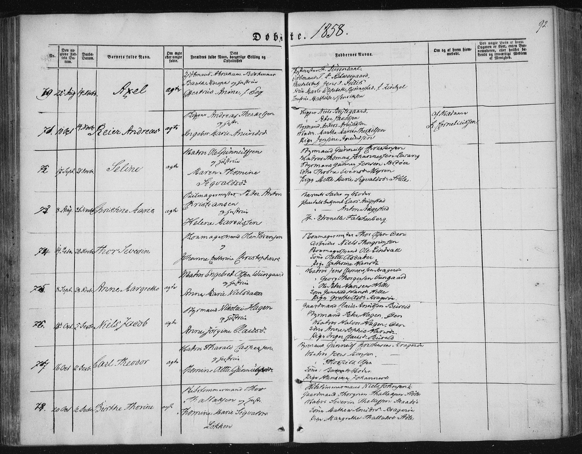 Kragerø kirkebøker, SAKO/A-278/F/Fa/L0006: Parish register (official) no. 6, 1847-1861, p. 92