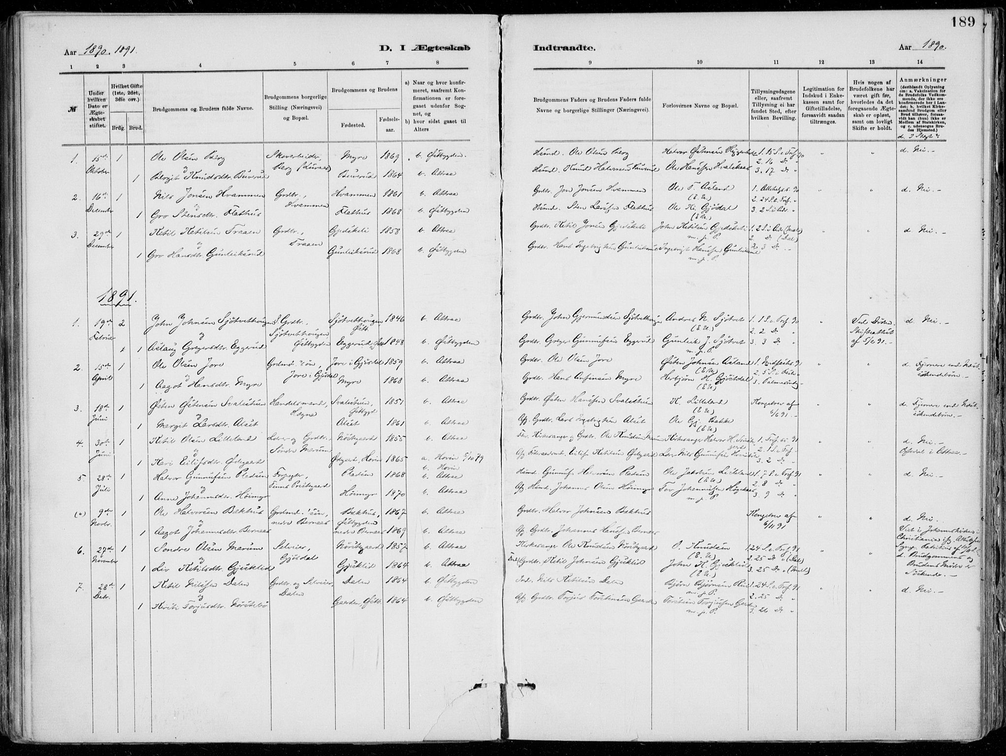 Tinn kirkebøker, SAKO/A-308/F/Fa/L0007: Parish register (official) no. I 7, 1878-1922, p. 189
