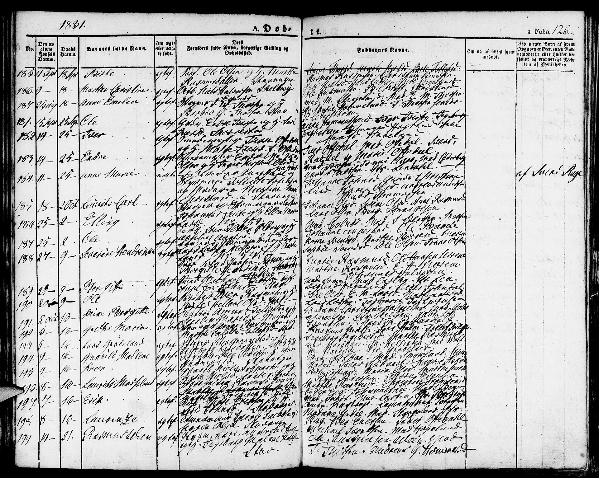 Domkirken sokneprestkontor, SAST/A-101812/001/30/30BA/L0009: Parish register (official) no. A 9, 1821-1832, p. 126