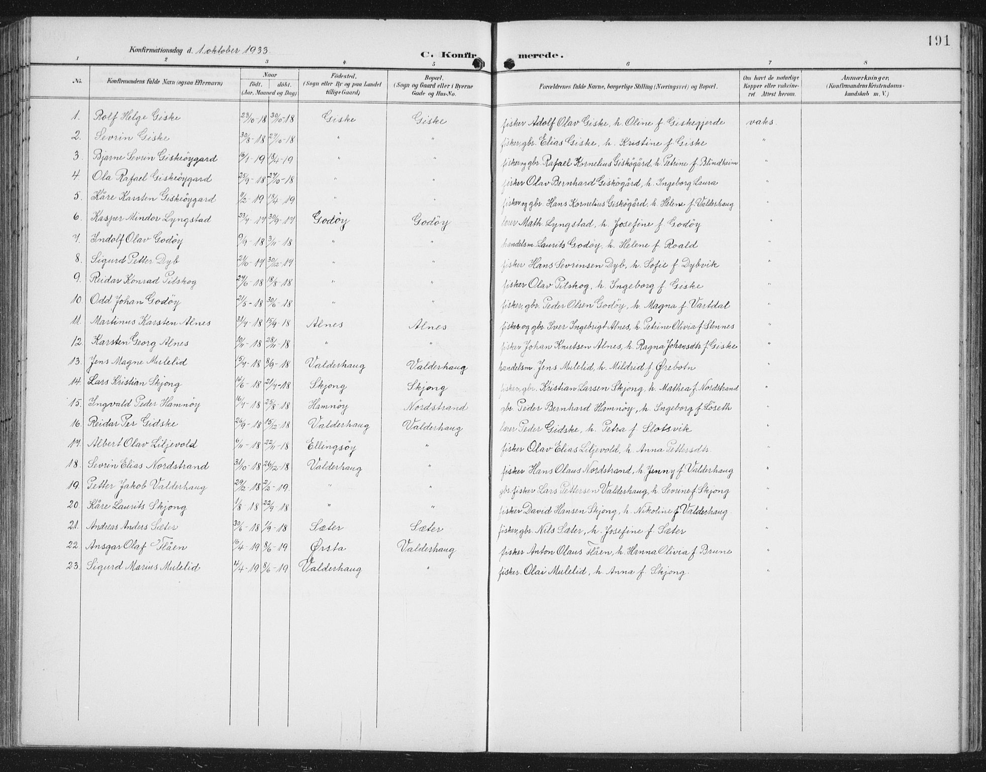 Ministerialprotokoller, klokkerbøker og fødselsregistre - Møre og Romsdal, AV/SAT-A-1454/534/L0489: Parish register (copy) no. 534C01, 1899-1941, p. 191