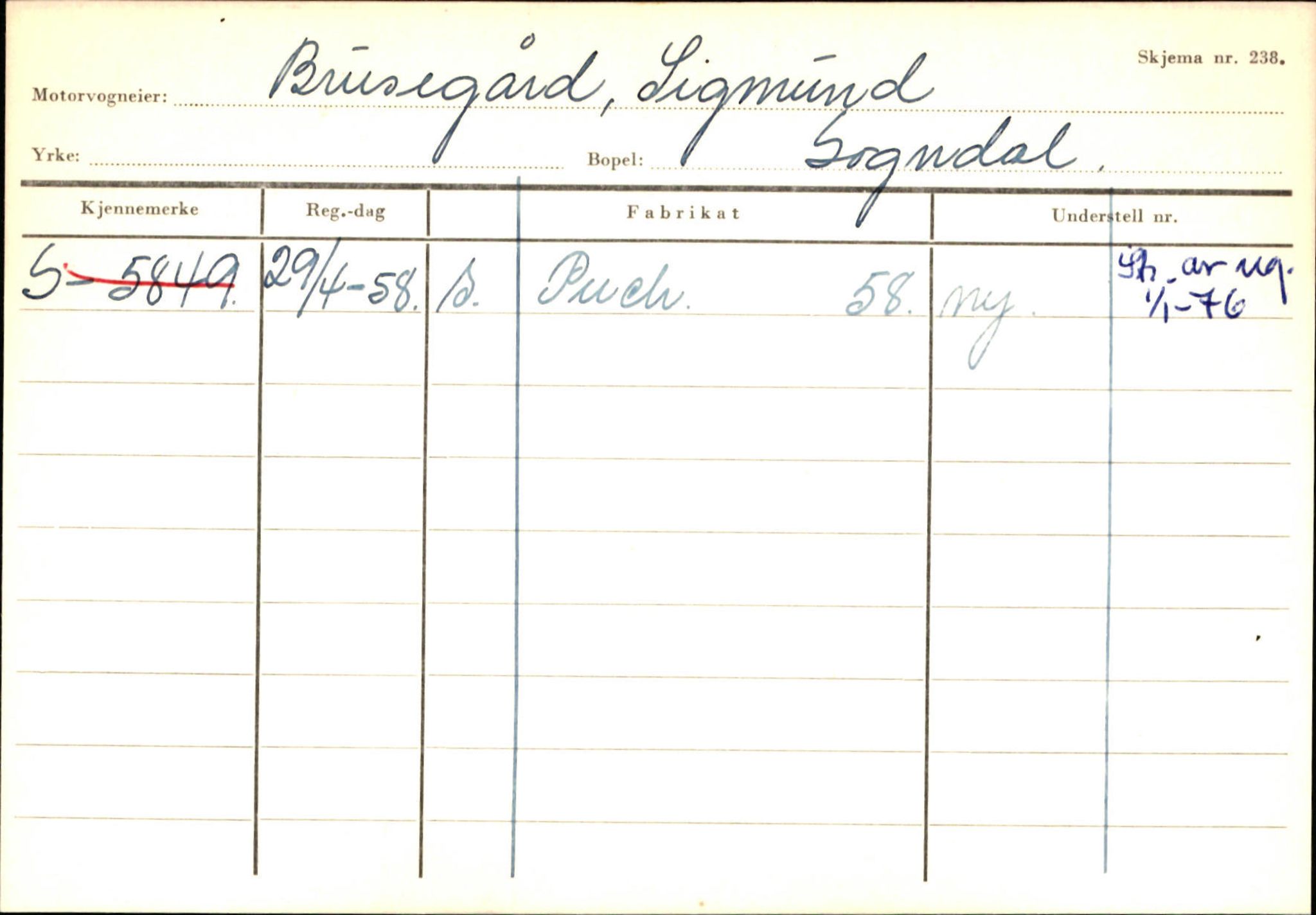 Statens vegvesen, Sogn og Fjordane vegkontor, SAB/A-5301/4/F/L0124: Eigarregister Sogndal A-U, 1945-1975, p. 239