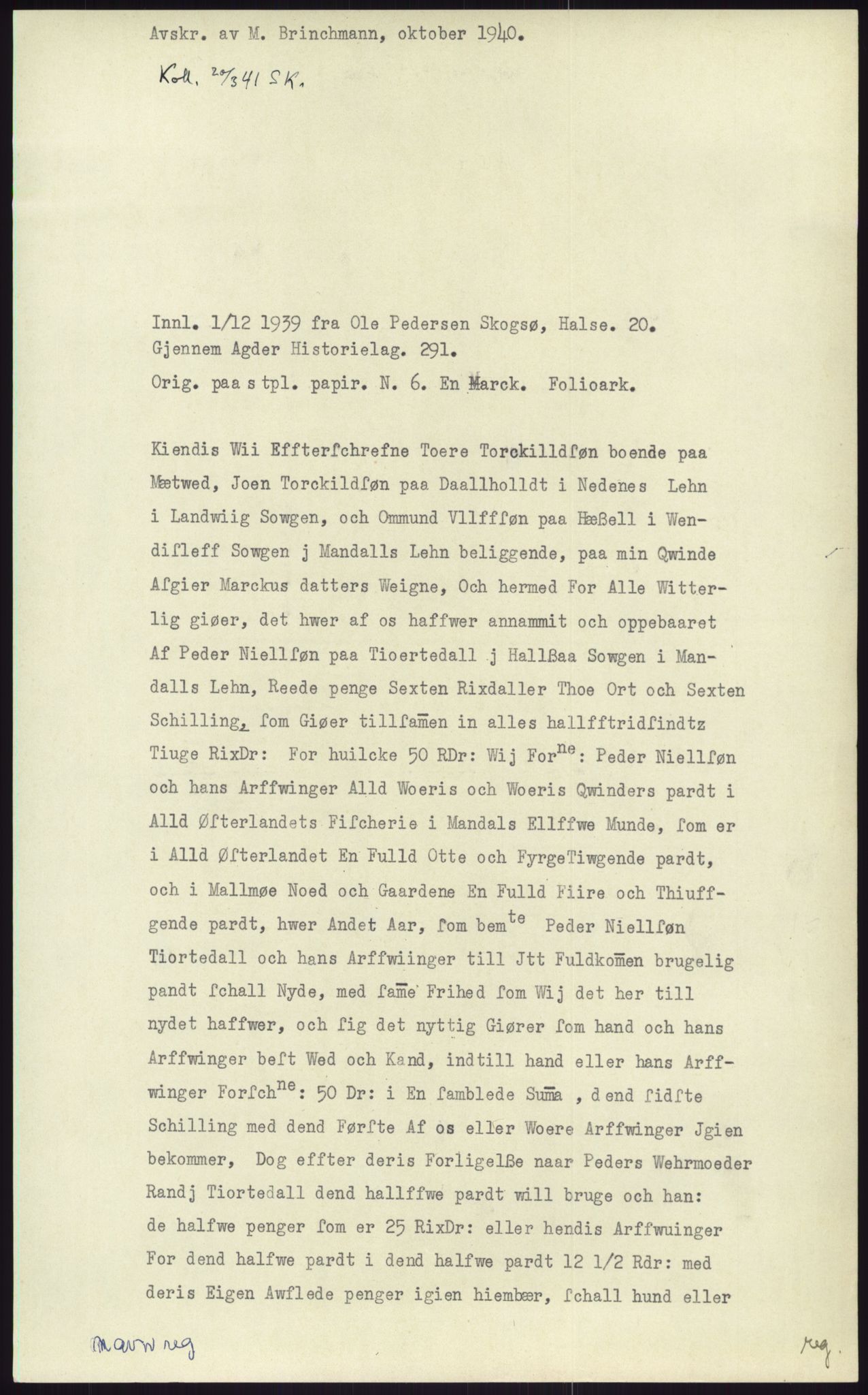 Samlinger til kildeutgivelse, Diplomavskriftsamlingen, RA/EA-4053/H/Ha, p. 2888