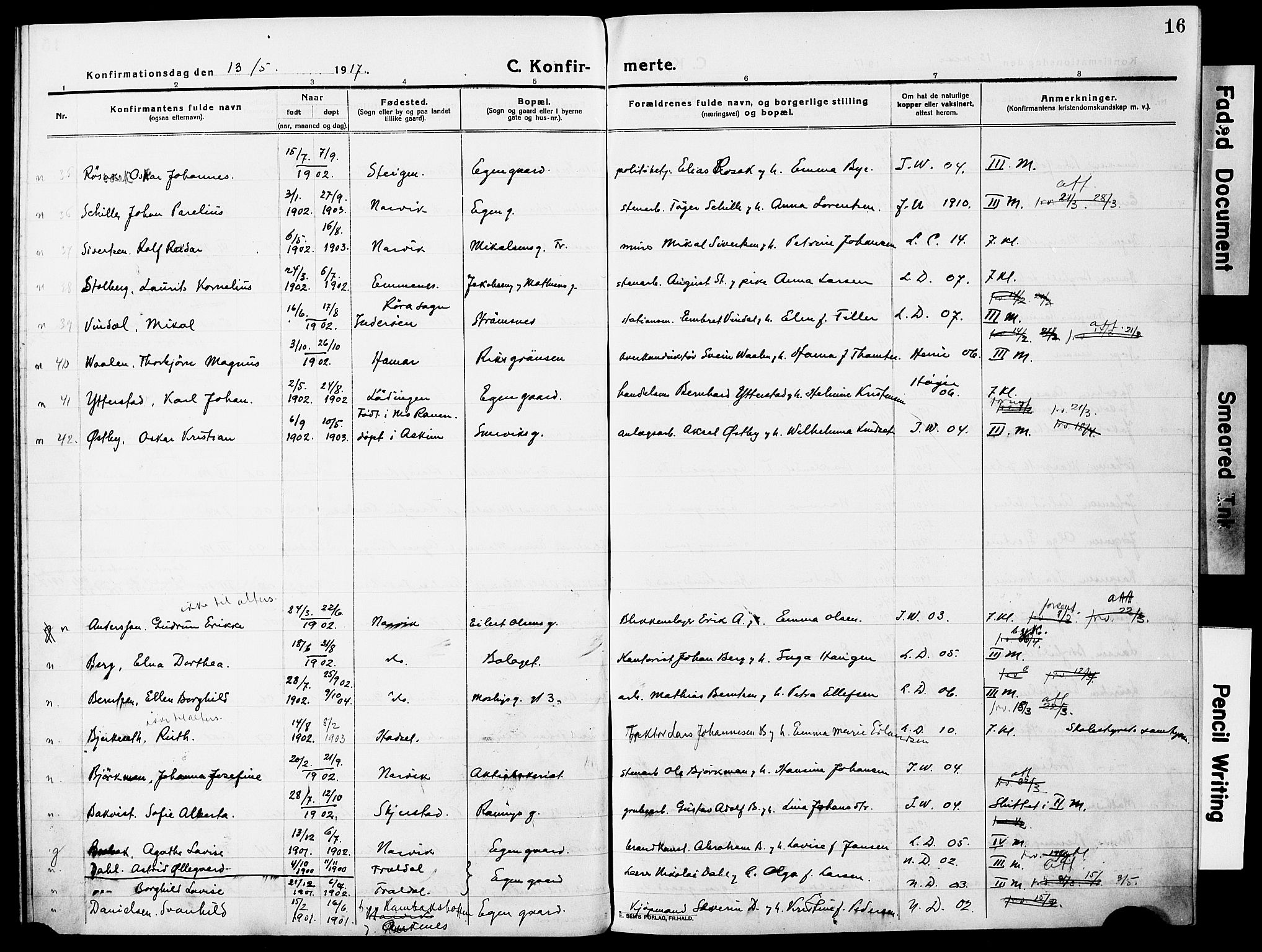 Ministerialprotokoller, klokkerbøker og fødselsregistre - Nordland, AV/SAT-A-1459/871/L0989: Parish register (official) no. 871A05, 1915-1922, p. 16