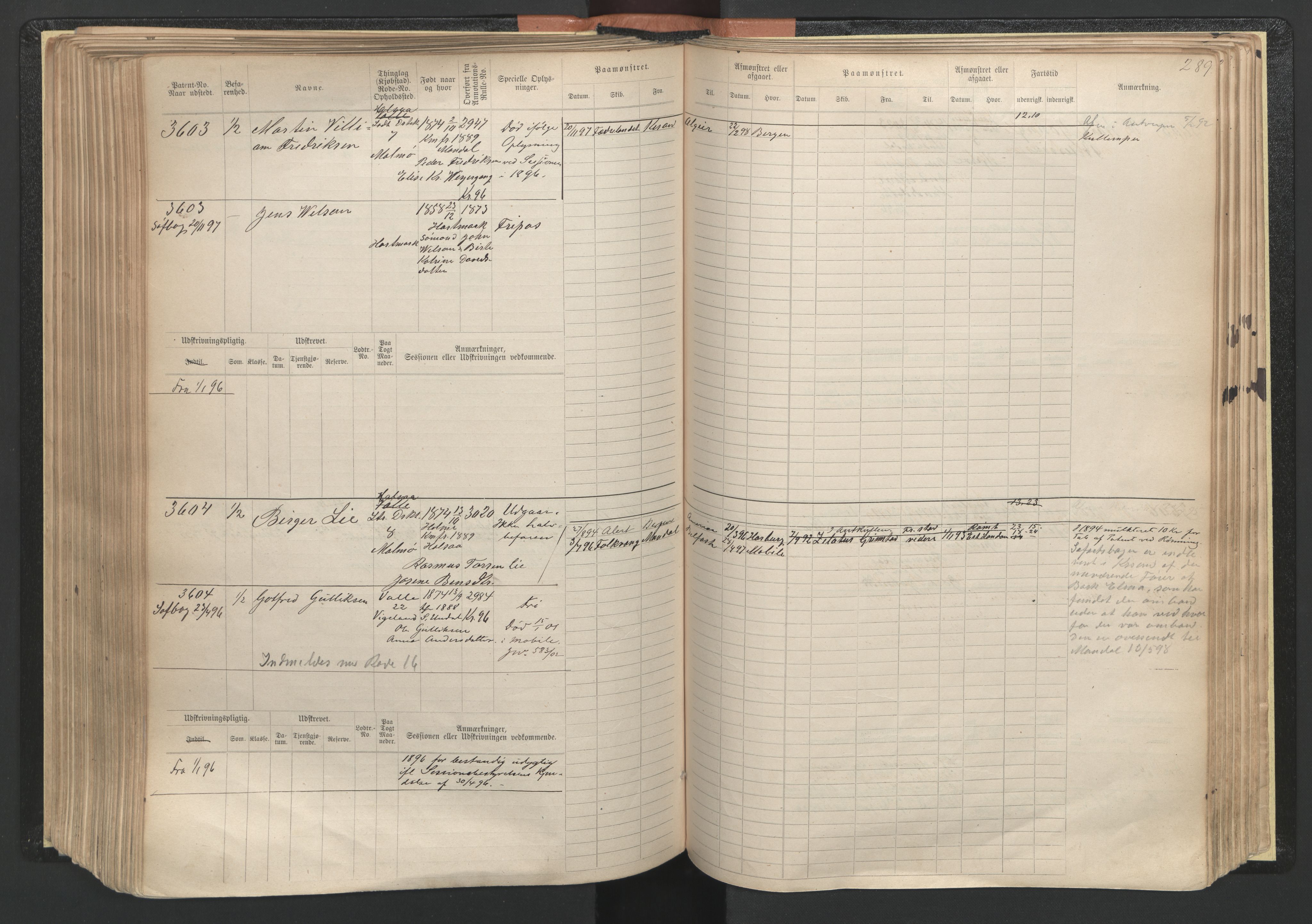 Mandal mønstringskrets, SAK/2031-0016/F/Fb/L0005: Hovedrulle nr 3033-3794, L-10, 1888-1940, p. 291