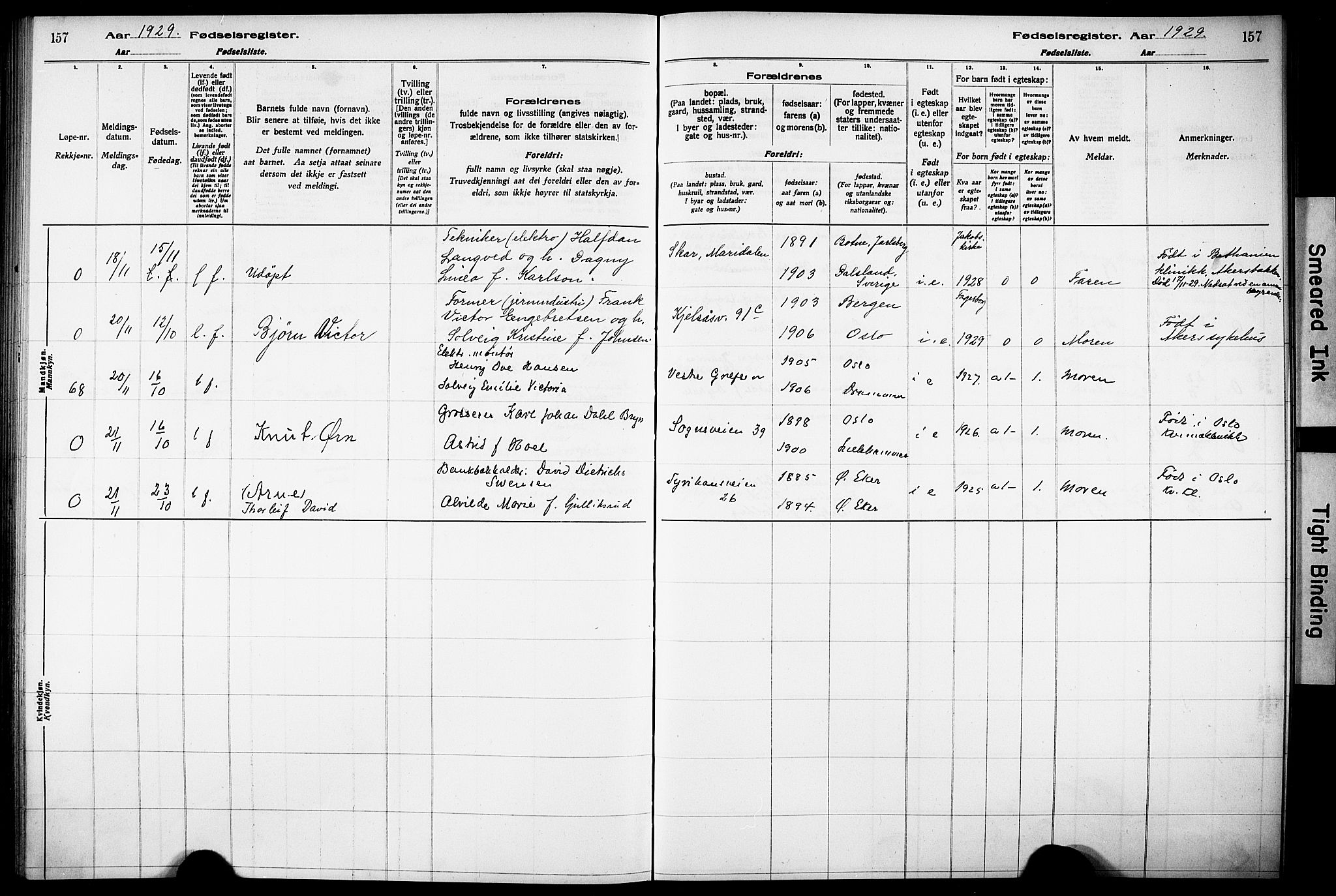 Vestre Aker prestekontor Kirkebøker, AV/SAO-A-10025/J/Ja/L0003: Birth register no. 3, 1926-1930, p. 157