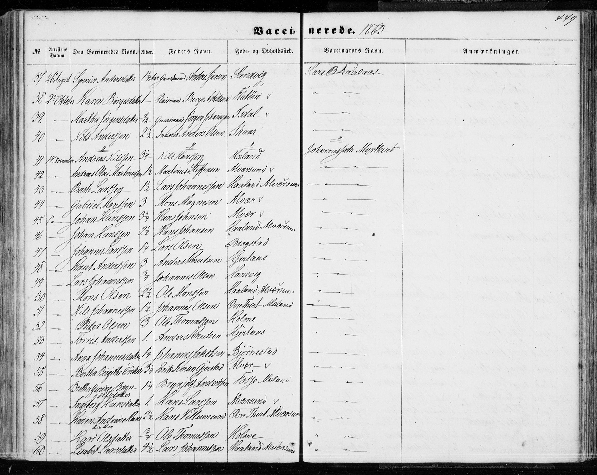 Hamre sokneprestembete, AV/SAB-A-75501/H/Ha/Haa/Haaa/L0014: Parish register (official) no. A 14, 1858-1872, p. 449