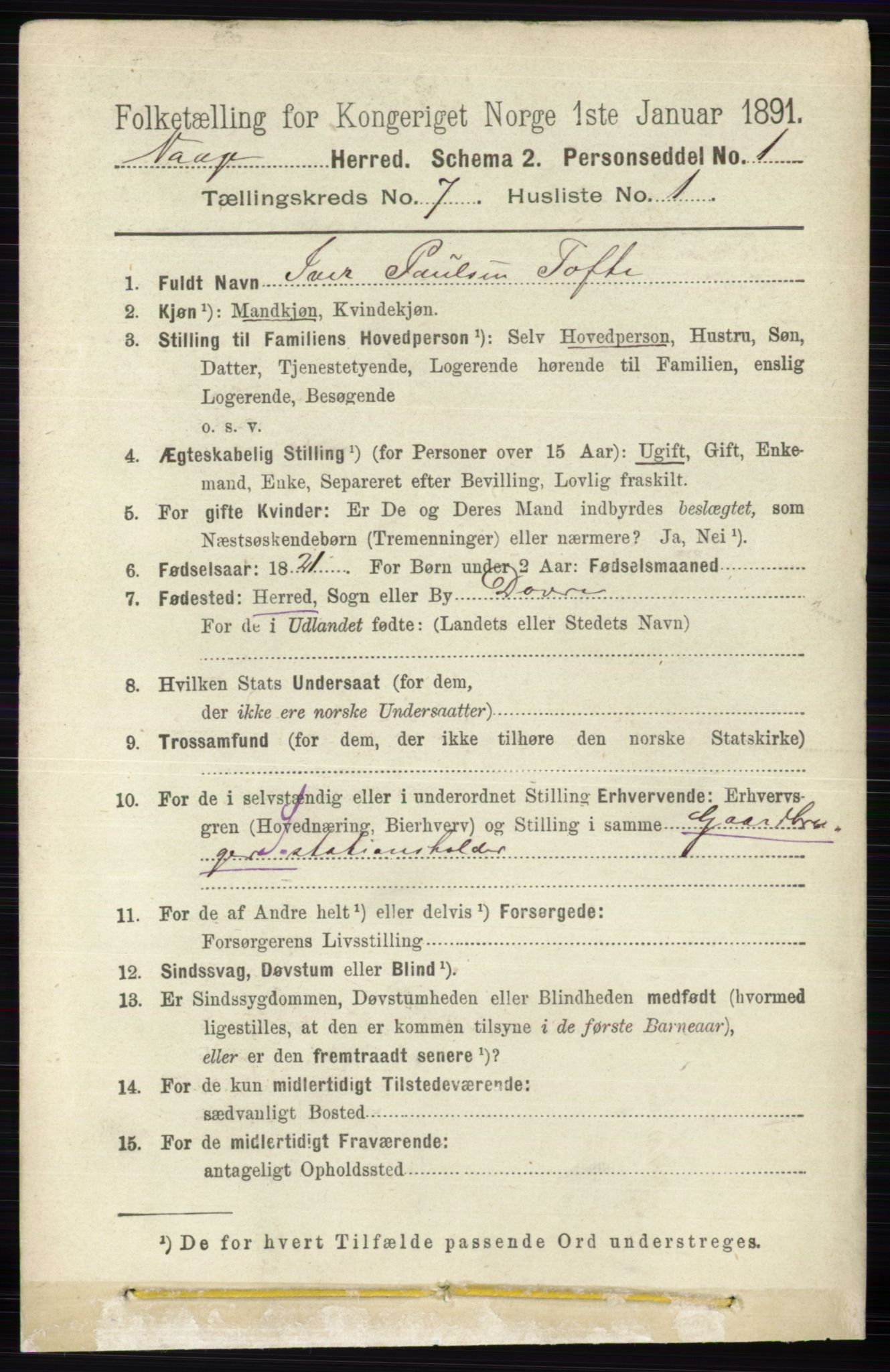 RA, 1891 census for 0515 Vågå, 1891, p. 4326