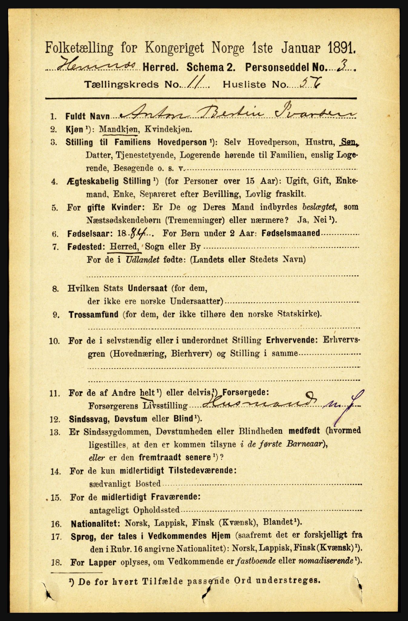 RA, 1891 census for 1832 Hemnes, 1891, p. 5693