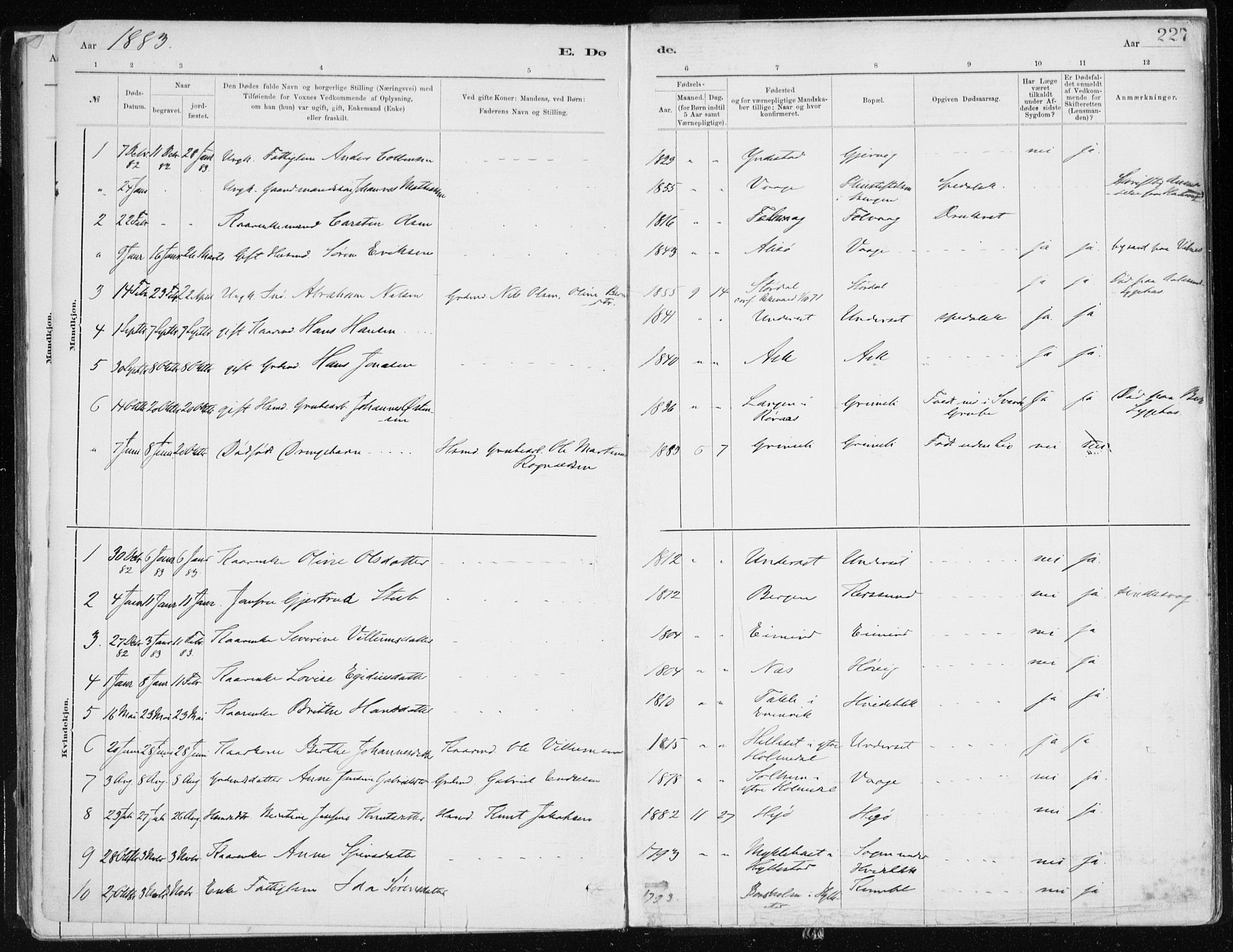 Askvoll sokneprestembete, SAB/A-79501/H/Haa/Haab/L0002: Parish register (official) no. B 2, 1879-1909, p. 227