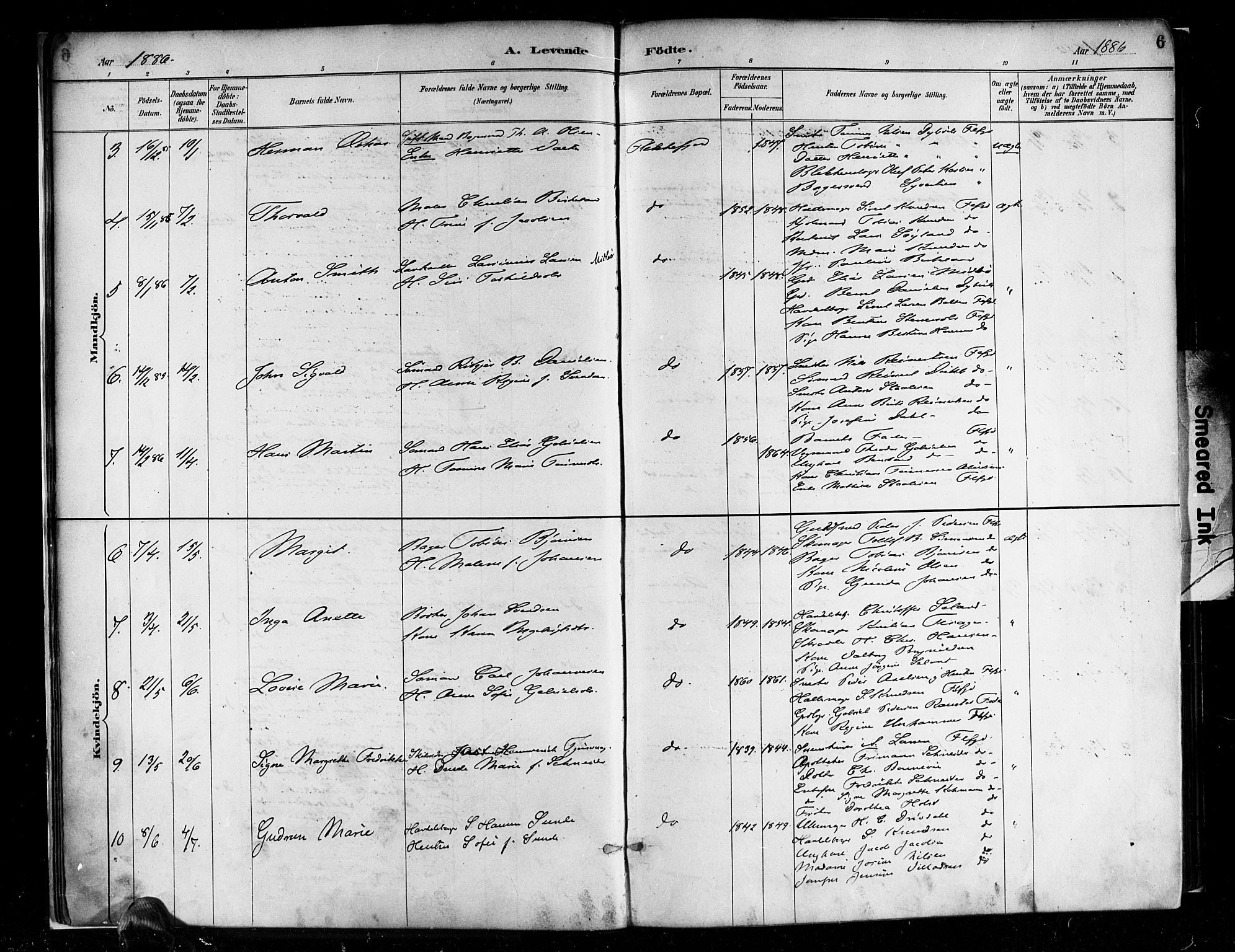 Flekkefjord sokneprestkontor, AV/SAK-1111-0012/F/Fa/Faa/L0001: Parish register (official) no. A 1, 1885-1900, p. 6