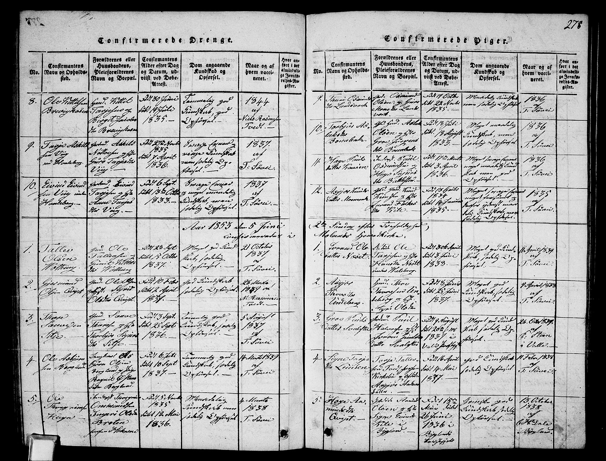 Fyresdal kirkebøker, AV/SAKO-A-263/G/Ga/L0002: Parish register (copy) no. I 2, 1815-1857, p. 278