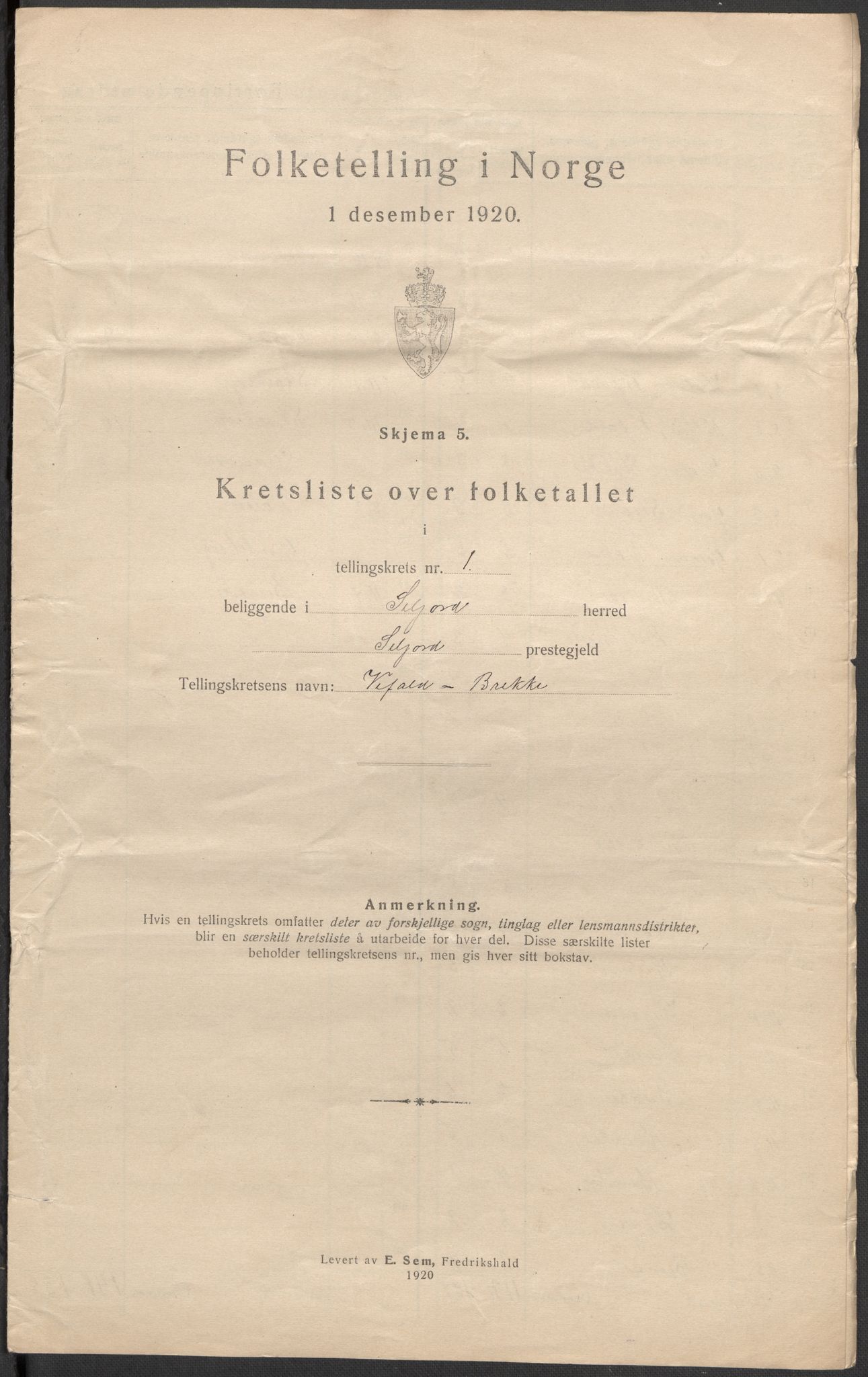 SAKO, 1920 census for Seljord, 1920, p. 6