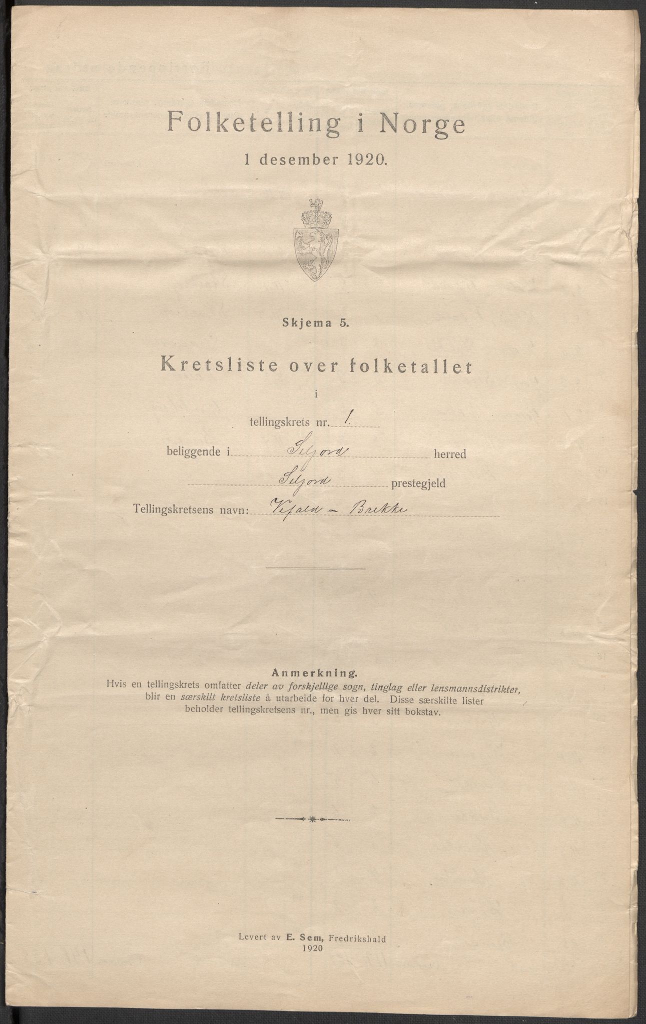 SAKO, 1920 census for Seljord, 1920, p. 6