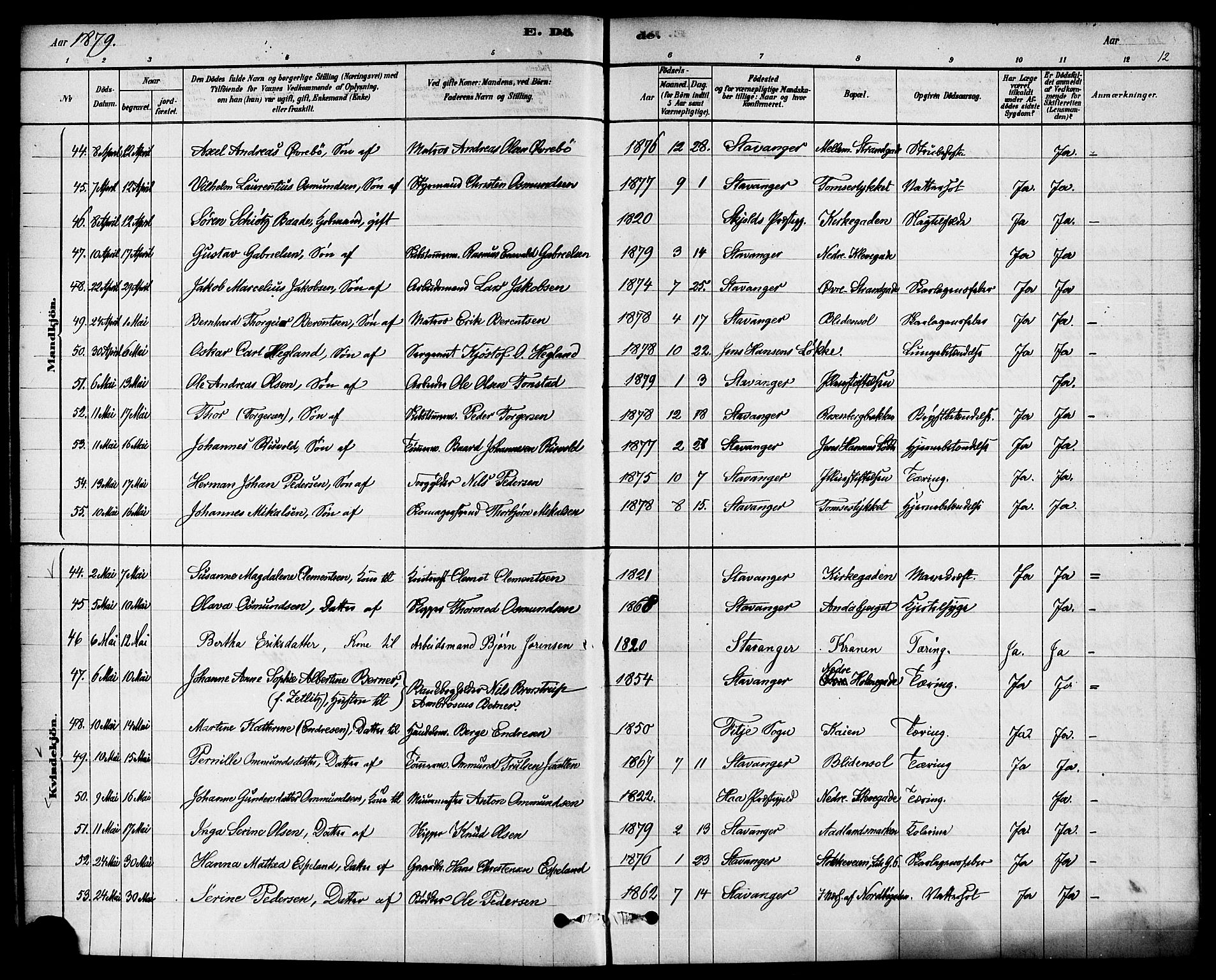 Domkirken sokneprestkontor, AV/SAST-A-101812/001/30/30BA/L0027: Parish register (official) no. A 26, 1878-1896, p. 12