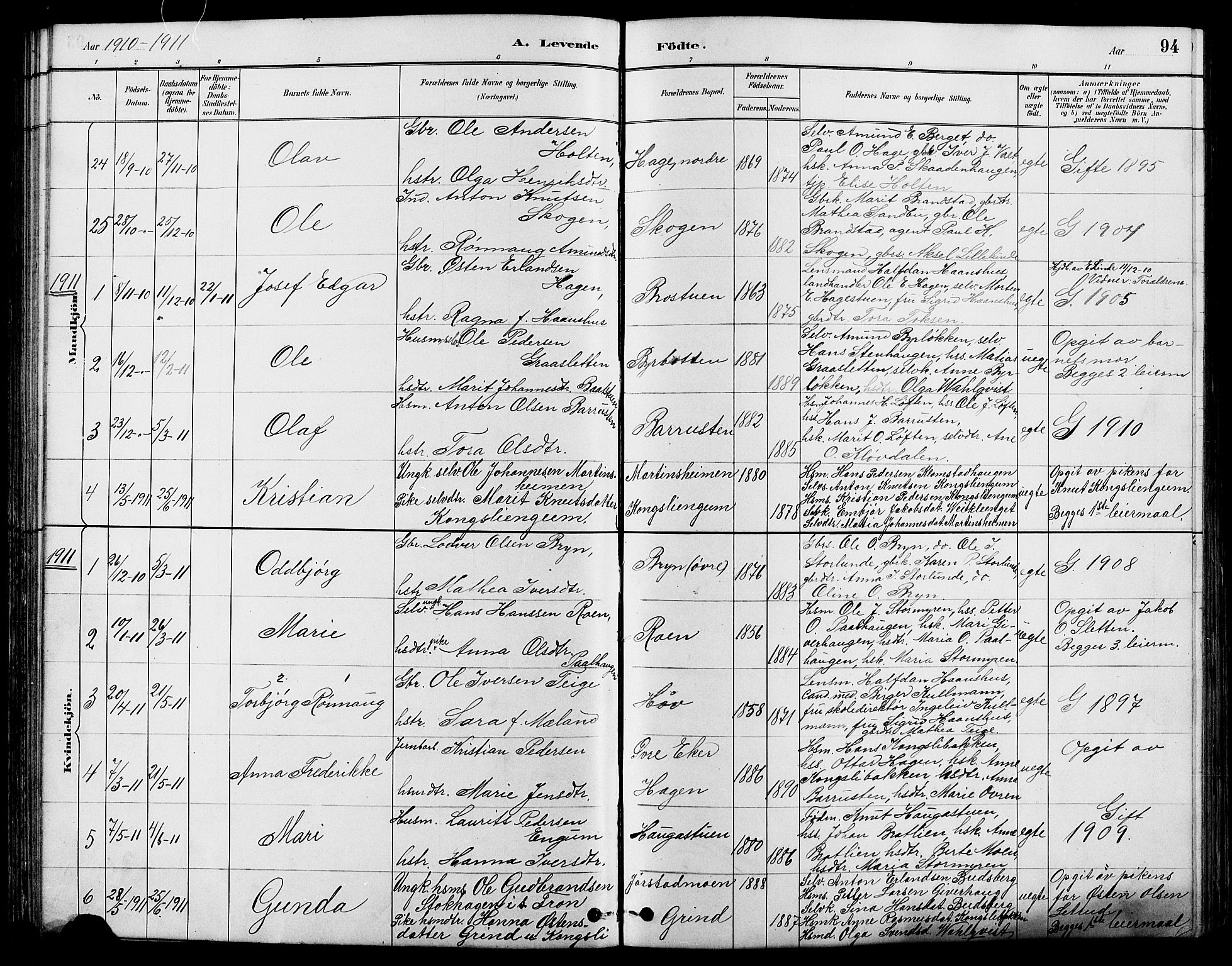Nord-Fron prestekontor, SAH/PREST-080/H/Ha/Hab/L0004: Parish register (copy) no. 4, 1884-1914, p. 94