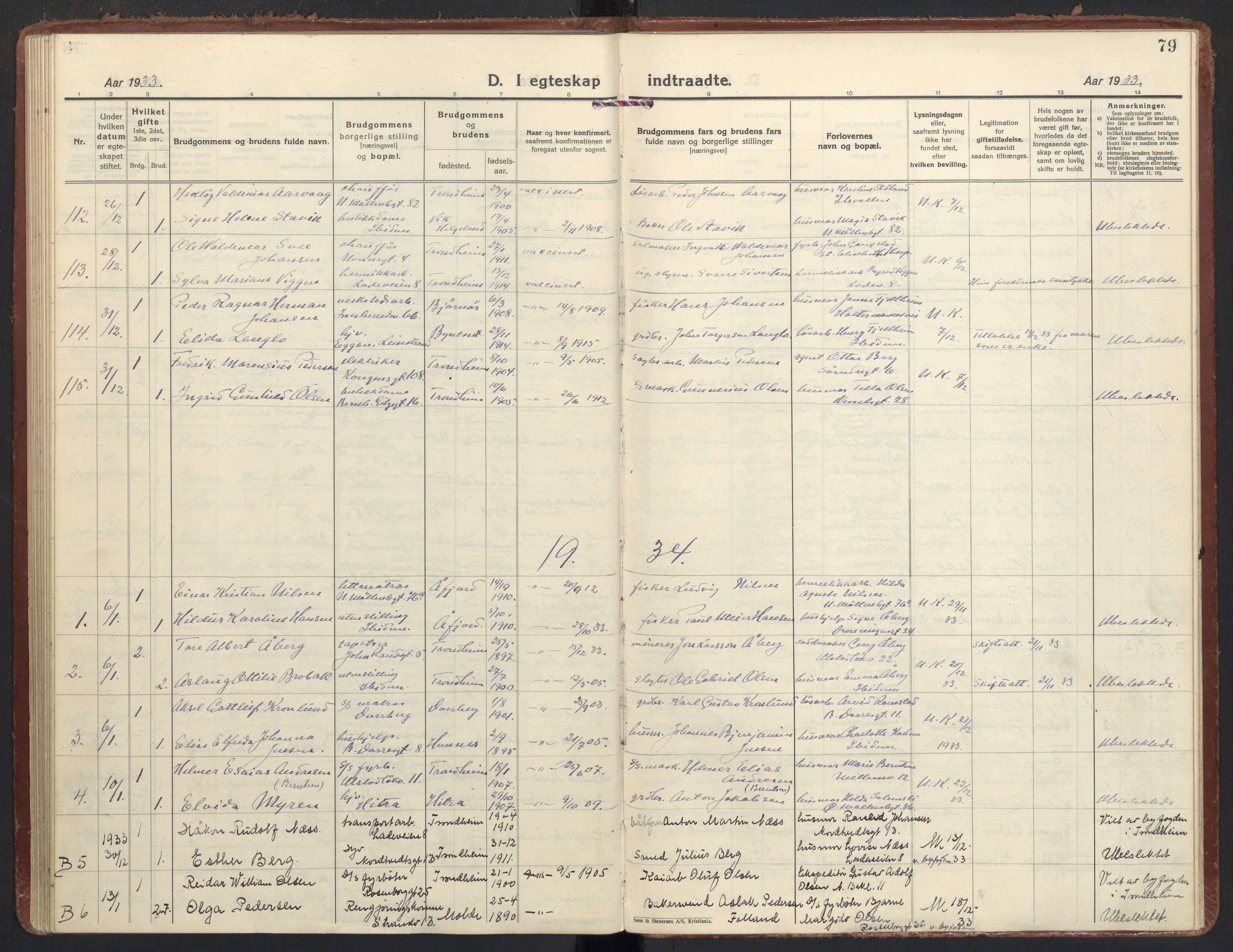 Ministerialprotokoller, klokkerbøker og fødselsregistre - Sør-Trøndelag, SAT/A-1456/605/L0249: Parish register (official) no. 605A11, 1925-1936, p. 79