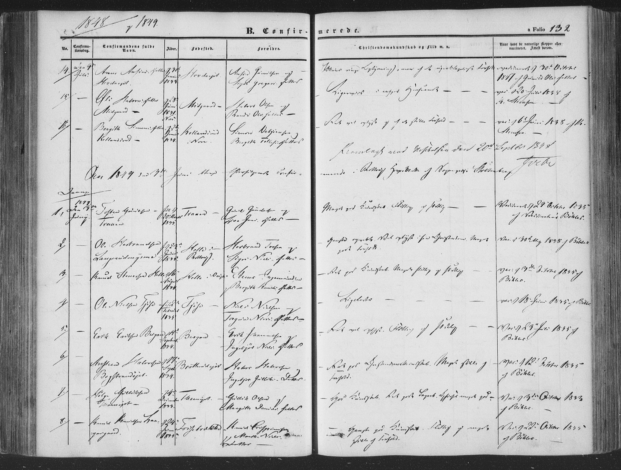 Rollag kirkebøker, SAKO/A-240/F/Fa/L0008: Parish register (official) no. I 8, 1847-1860, p. 132