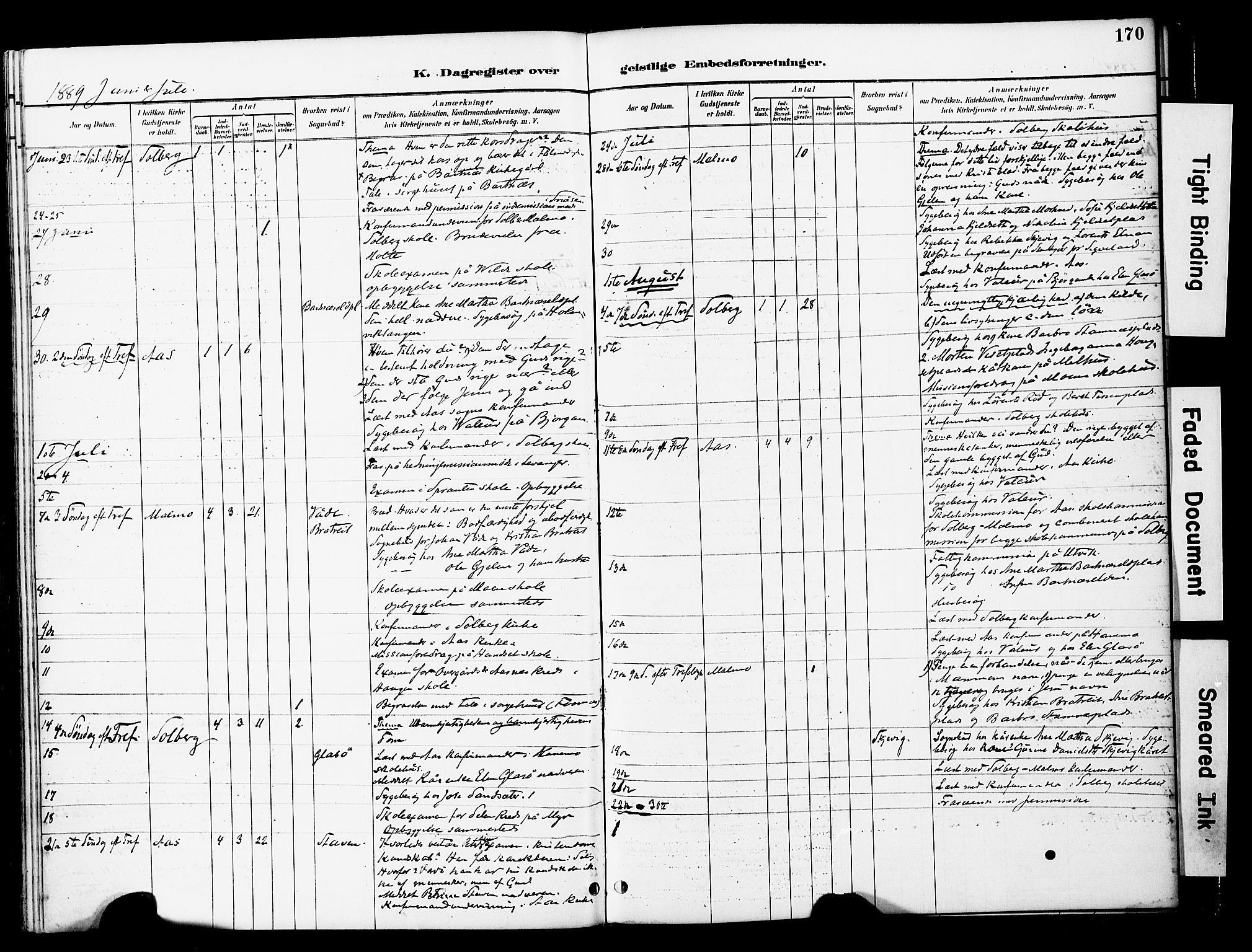 Ministerialprotokoller, klokkerbøker og fødselsregistre - Nord-Trøndelag, AV/SAT-A-1458/741/L0396: Parish register (official) no. 741A10, 1889-1901, p. 170