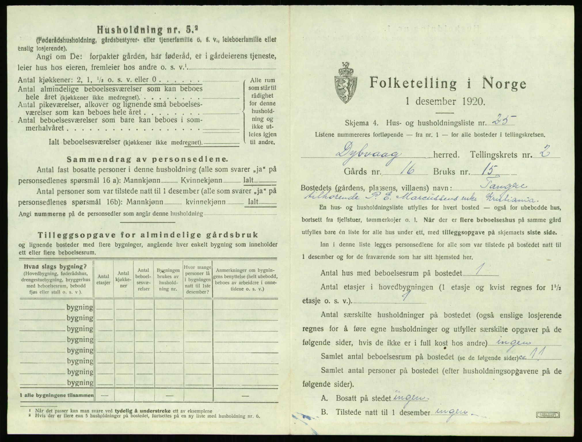 SAK, 1920 census for Dypvåg, 1920, p. 293