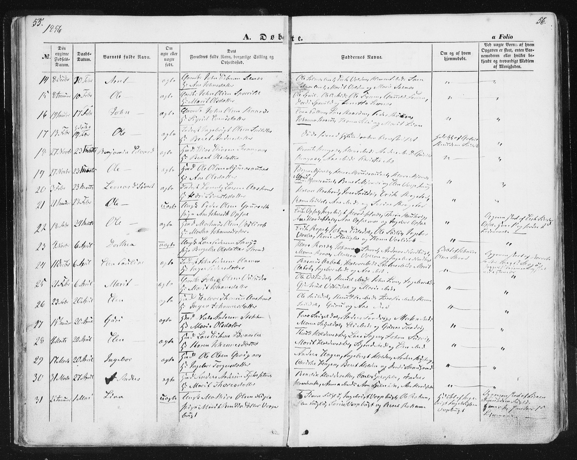 Ministerialprotokoller, klokkerbøker og fødselsregistre - Sør-Trøndelag, SAT/A-1456/630/L0494: Parish register (official) no. 630A07, 1852-1868, p. 55-56