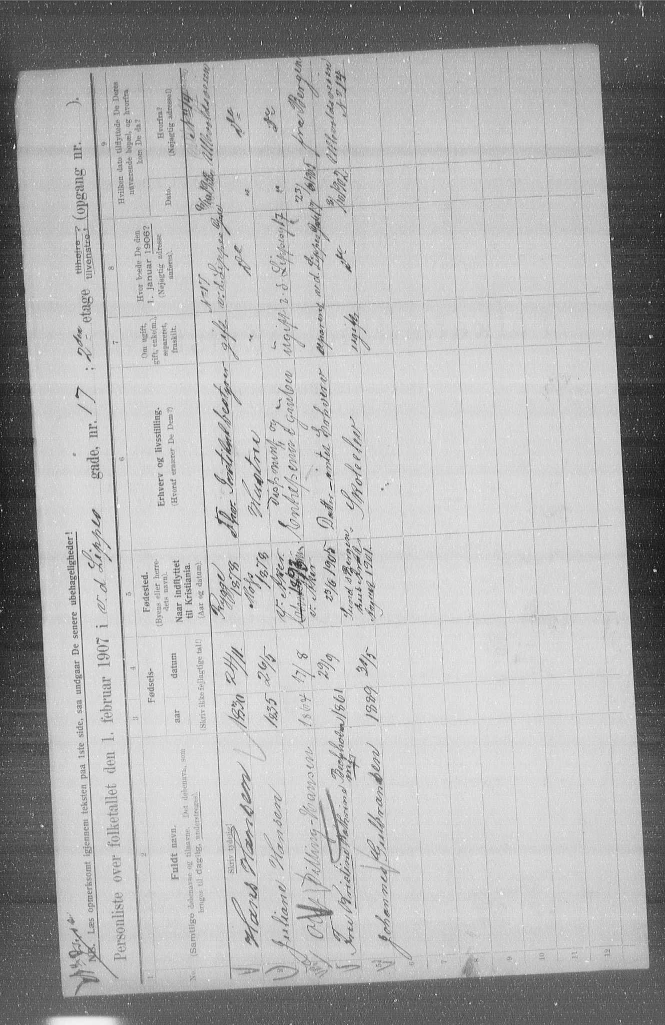 OBA, Municipal Census 1907 for Kristiania, 1907, p. 63749