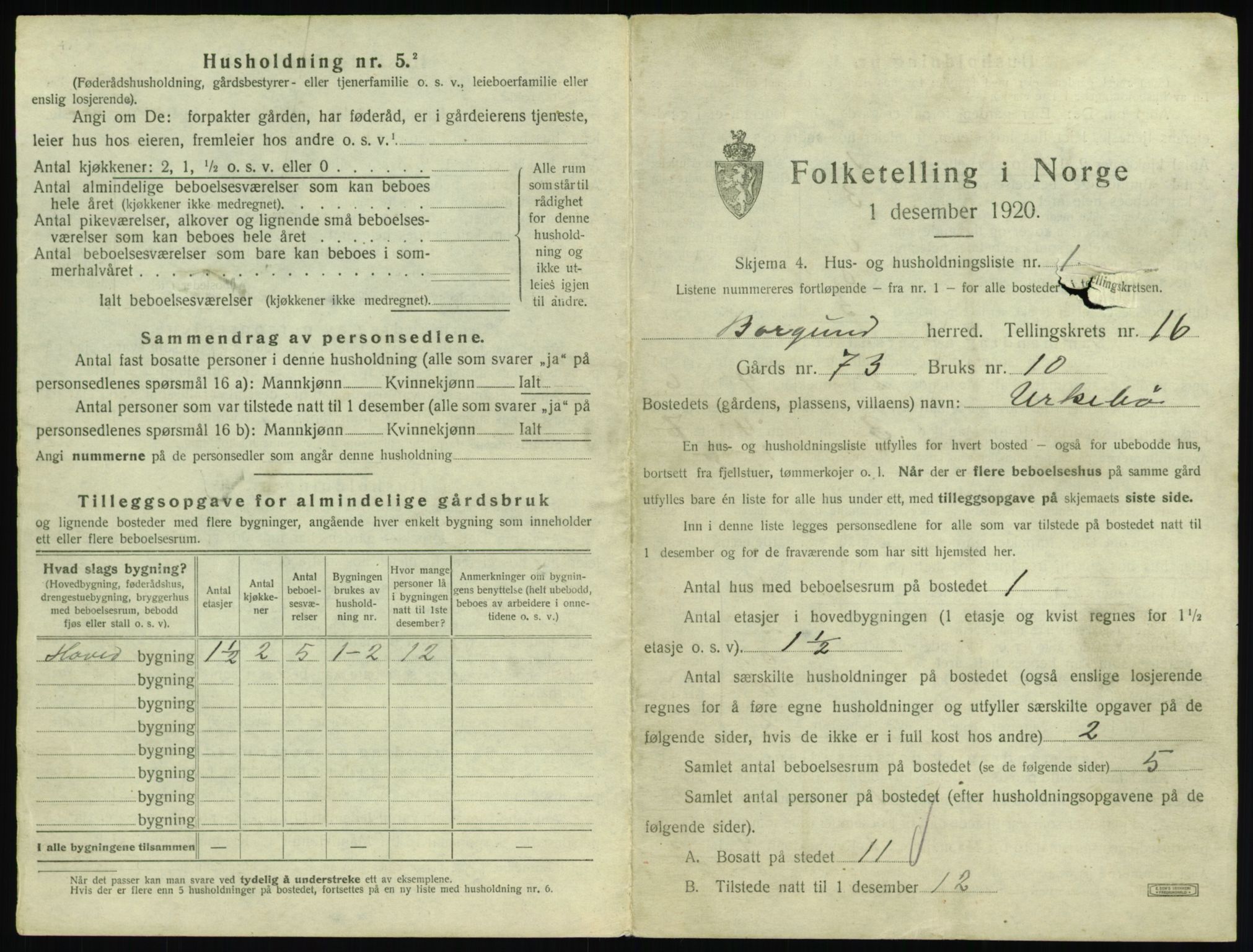 SAT, 1920 census for Borgund, 1920, p. 1418