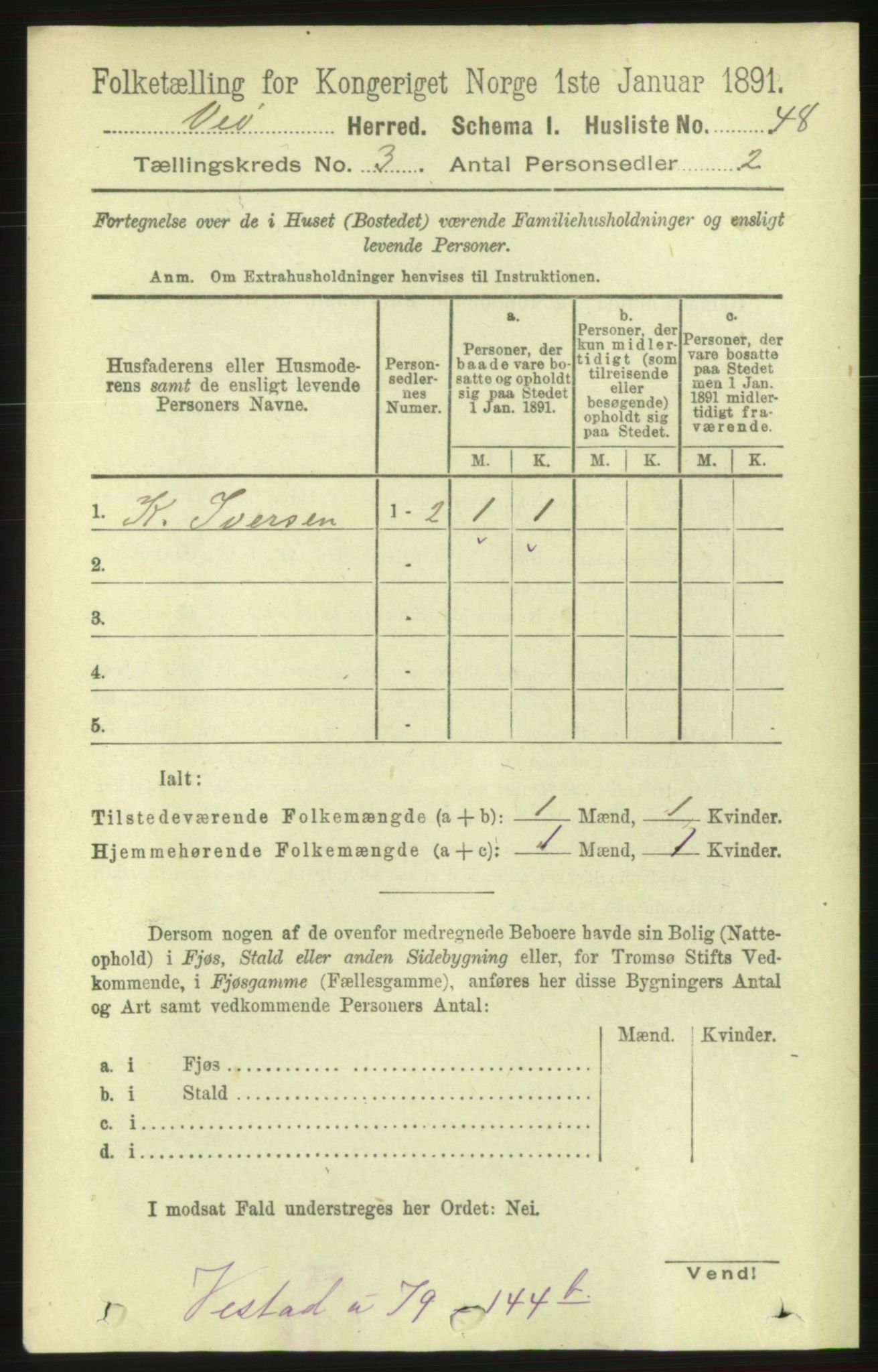 RA, 1891 census for 1541 Veøy, 1891, p. 1408