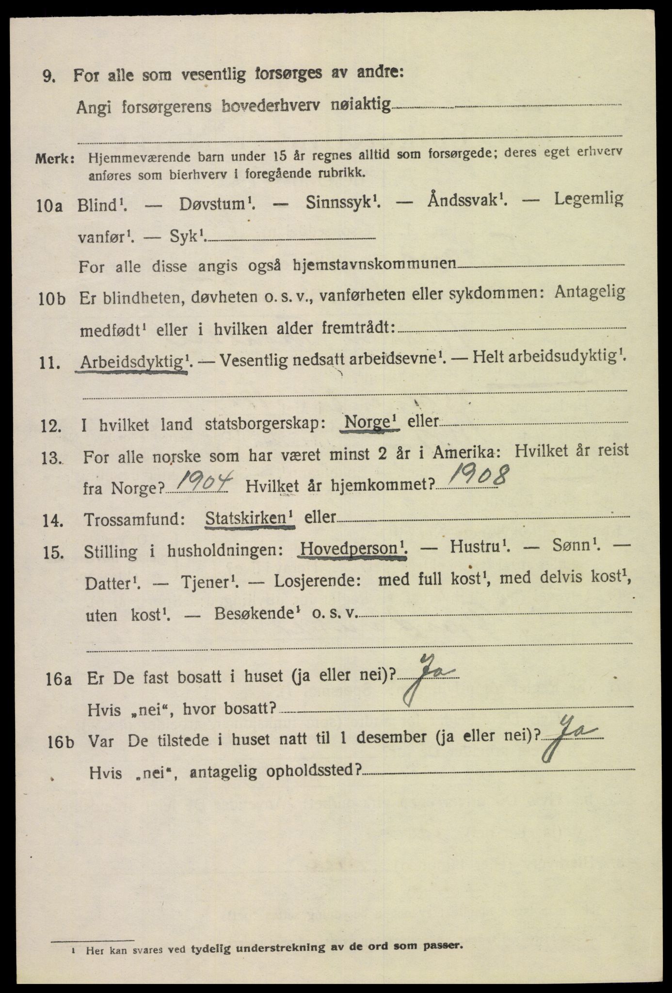 SAK, 1920 census for Fjotland, 1920, p. 2001