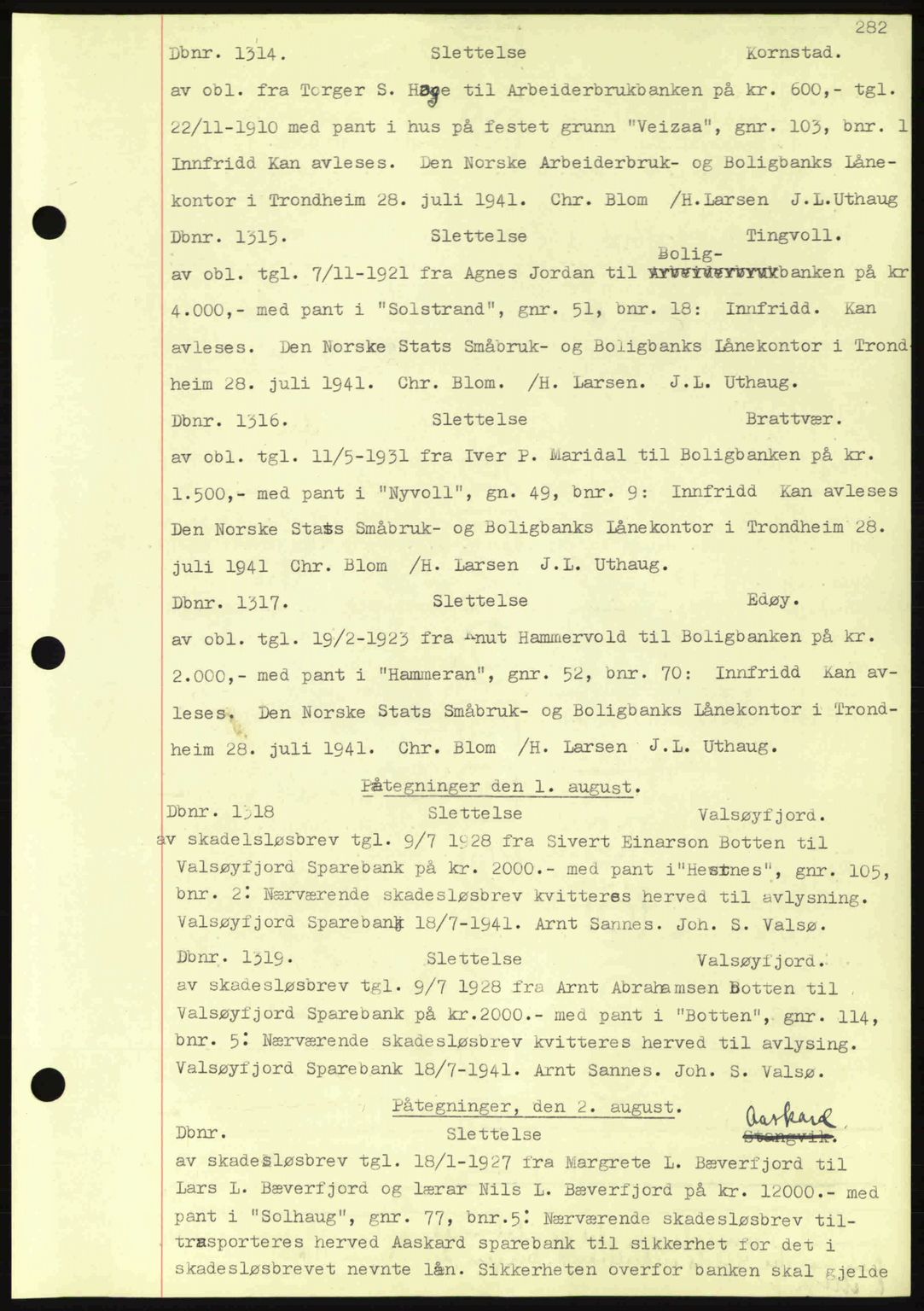 Nordmøre sorenskriveri, AV/SAT-A-4132/1/2/2Ca: Mortgage book no. C81, 1940-1945, Diary no: : 1315/1941