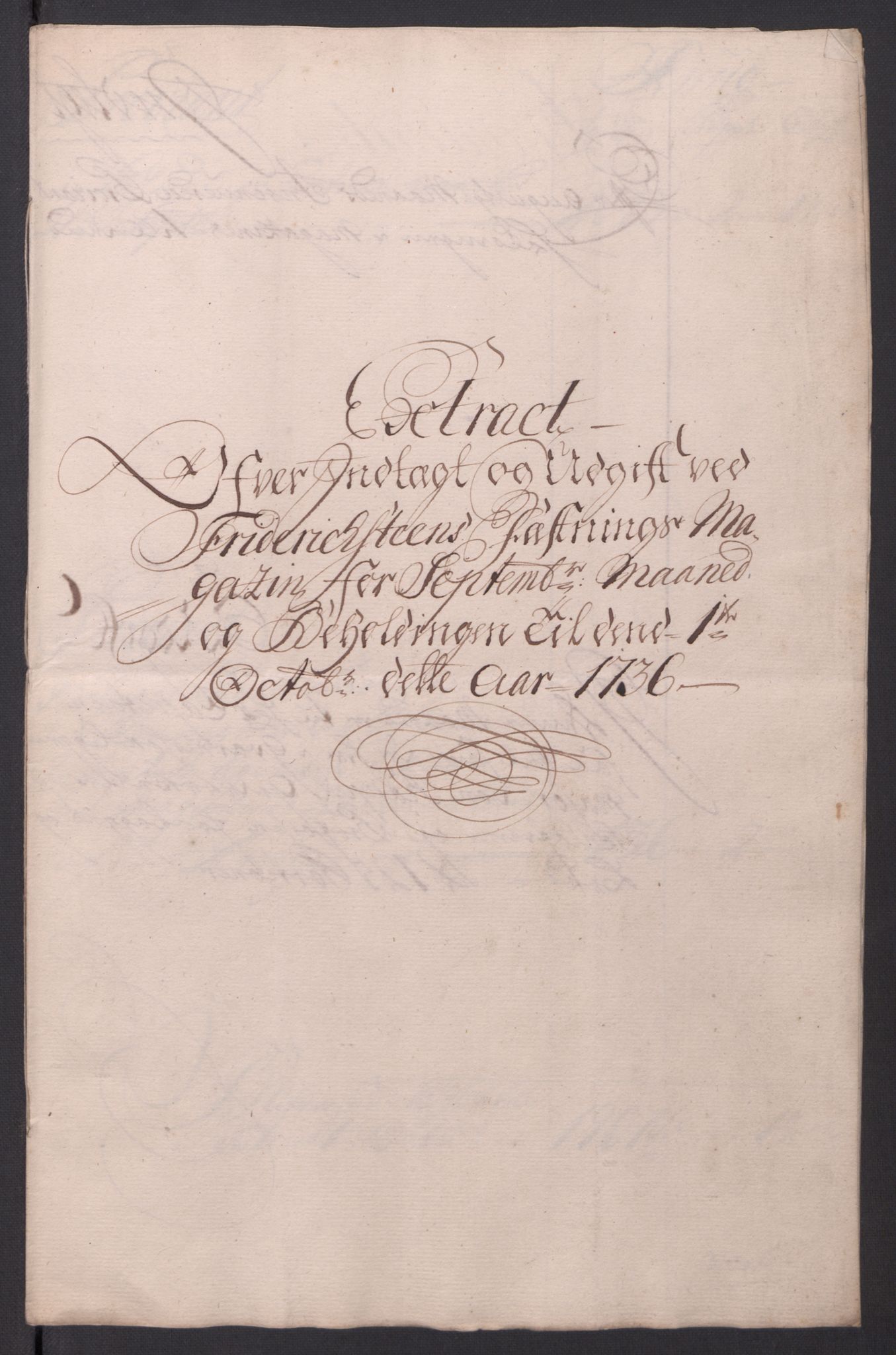 Kommanderende general (KG I) med Det norske krigsdirektorium, AV/RA-EA-5419/D/L0154: Fredriksten festning: Brev, inventarfortegnelser og regnskapsekstrakter, 1730-1739, p. 487