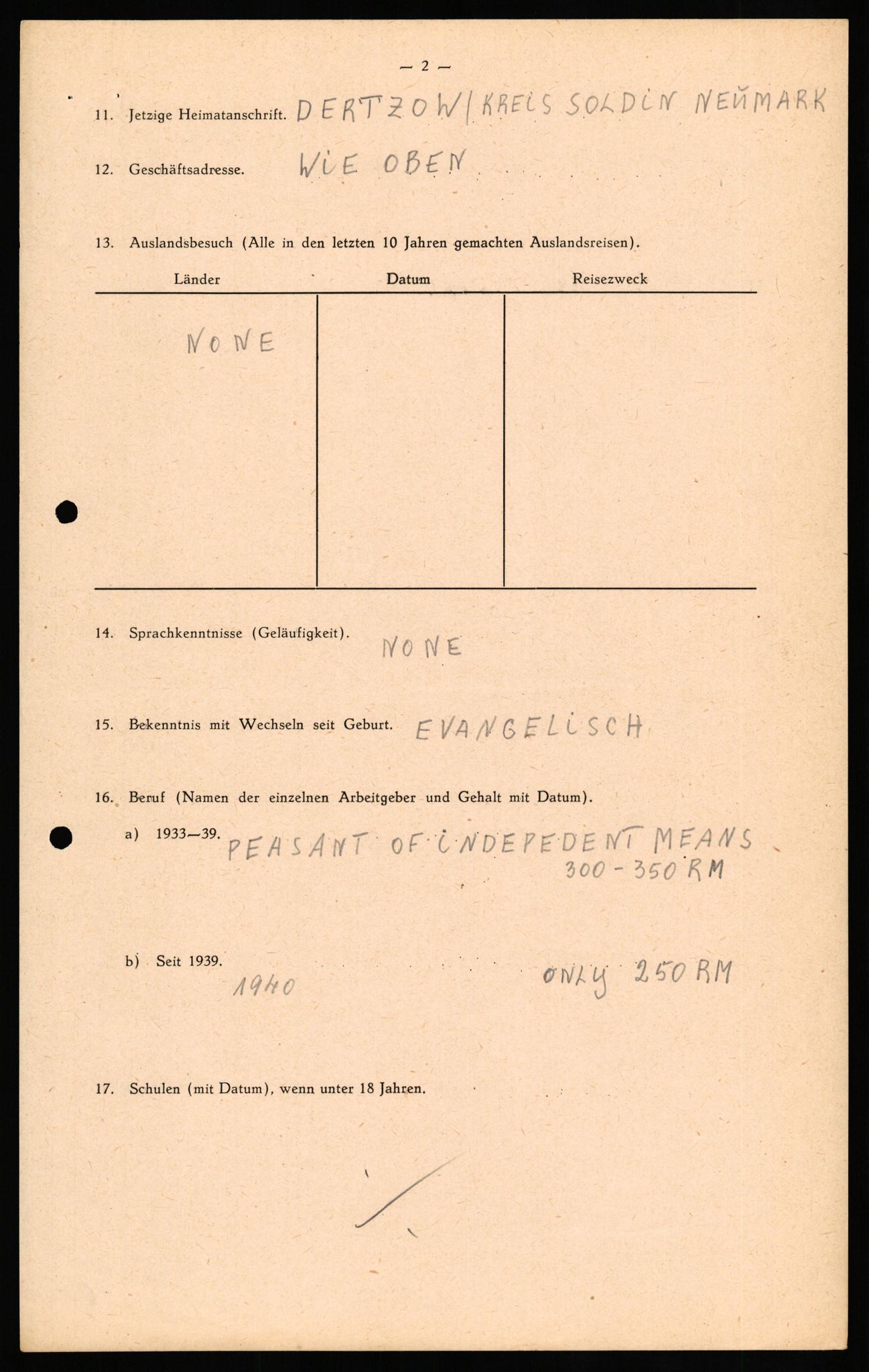 Forsvaret, Forsvarets overkommando II, RA/RAFA-3915/D/Db/L0028: CI Questionaires. Tyske okkupasjonsstyrker i Norge. Tyskere., 1945-1946, p. 204