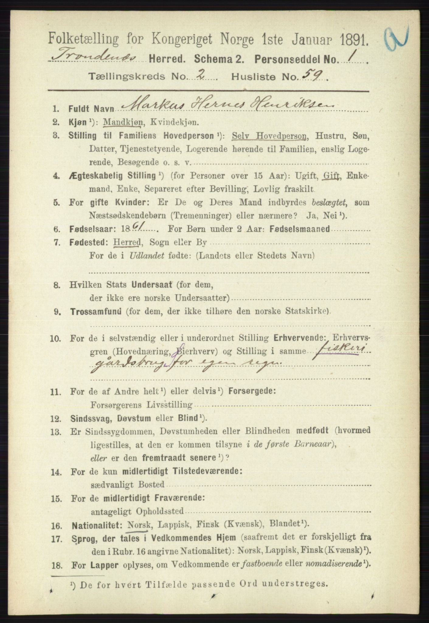 RA, 1891 census for 1914 Trondenes, 1891, p. 1025