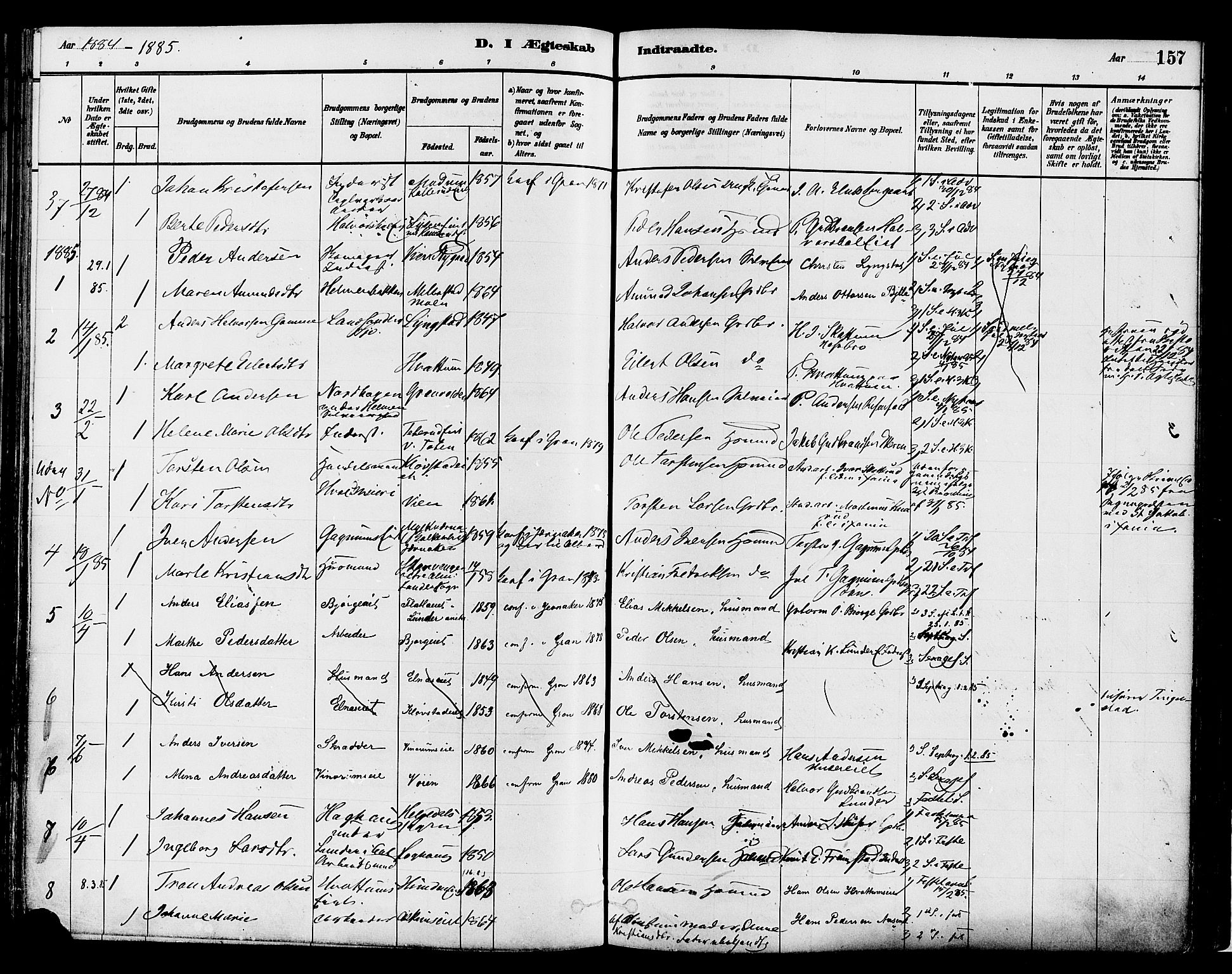 Gran prestekontor, AV/SAH-PREST-112/H/Ha/Haa/L0014: Parish register (official) no. 14, 1880-1889, p. 157