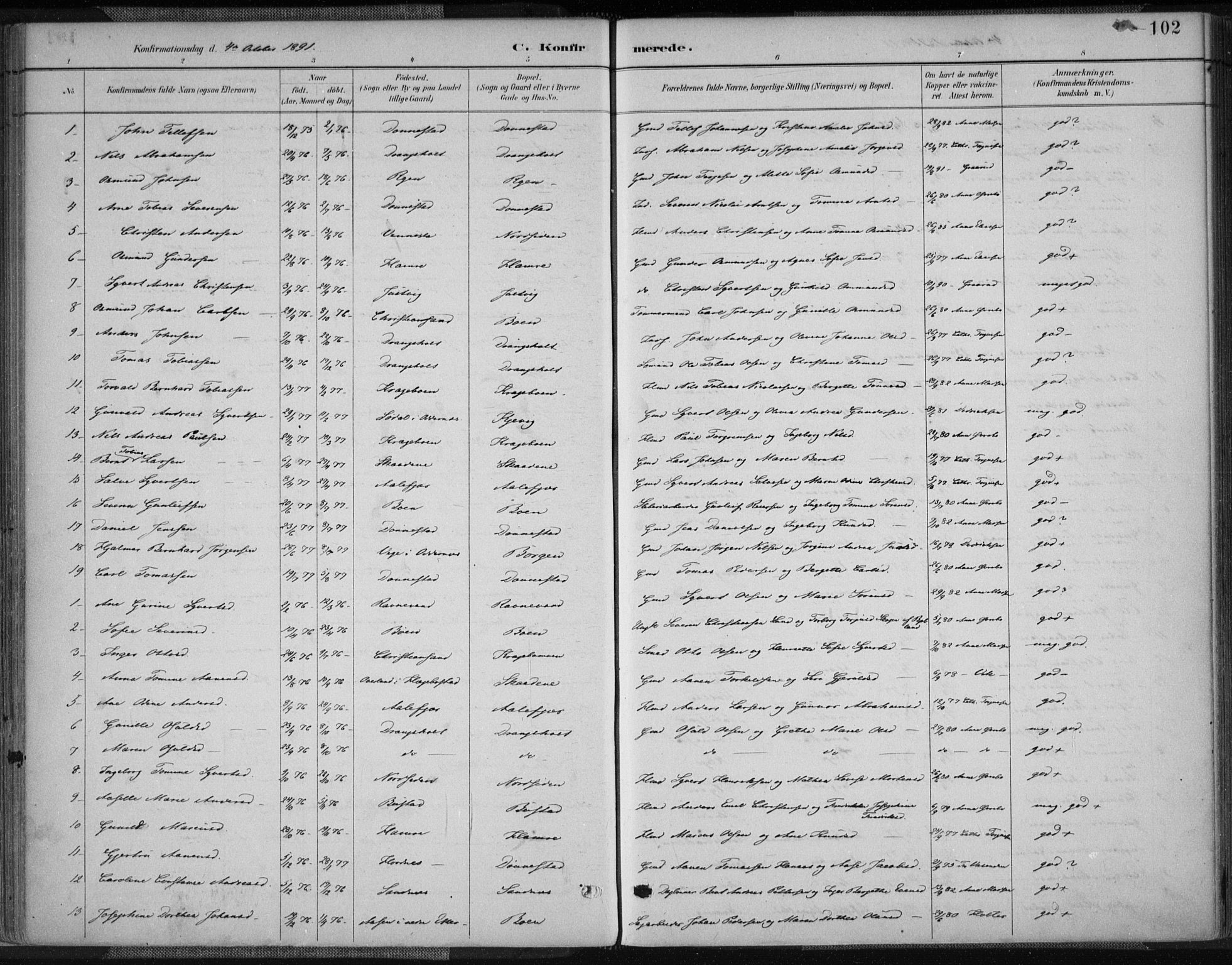 Tveit sokneprestkontor, AV/SAK-1111-0043/F/Fa/L0007: Parish register (official) no. A 7, 1887-1908, p. 102