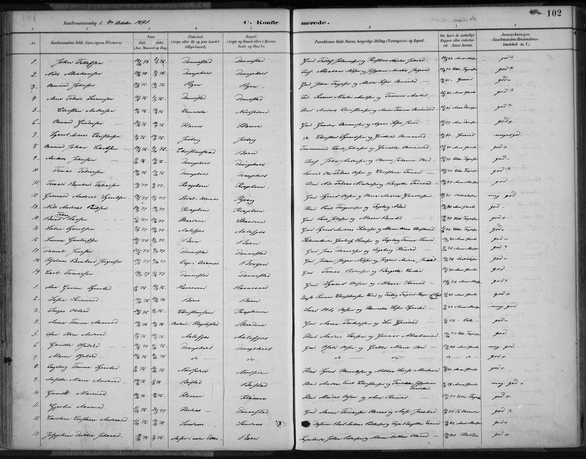 Tveit sokneprestkontor, SAK/1111-0043/F/Fa/L0007: Parish register (official) no. A 7, 1887-1908, p. 102