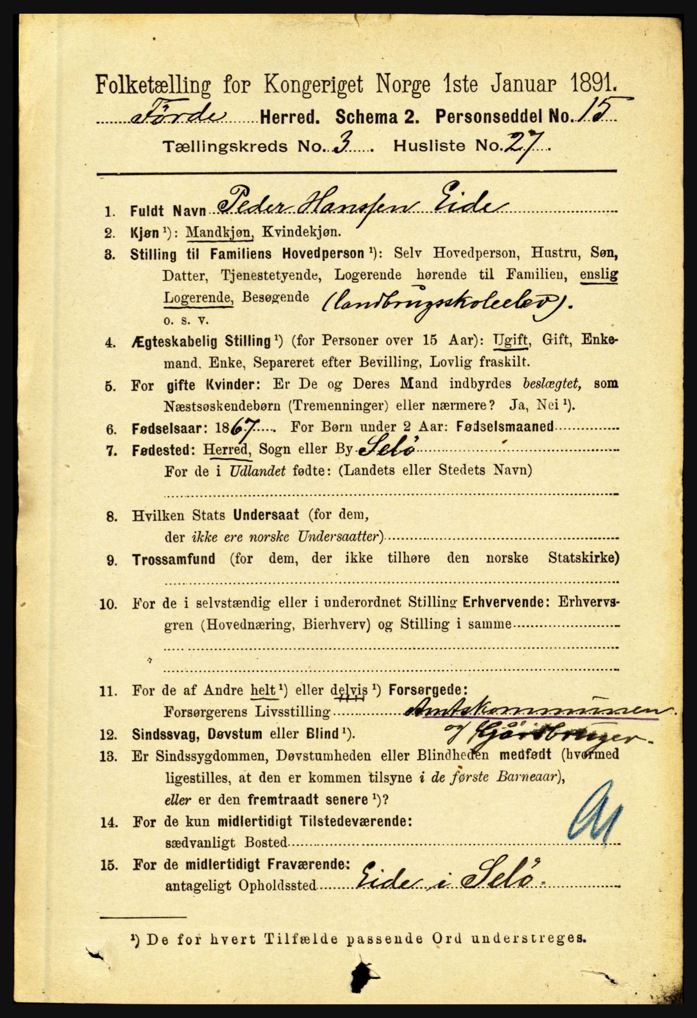 RA, 1891 census for 1432 Førde, 1891, p. 996