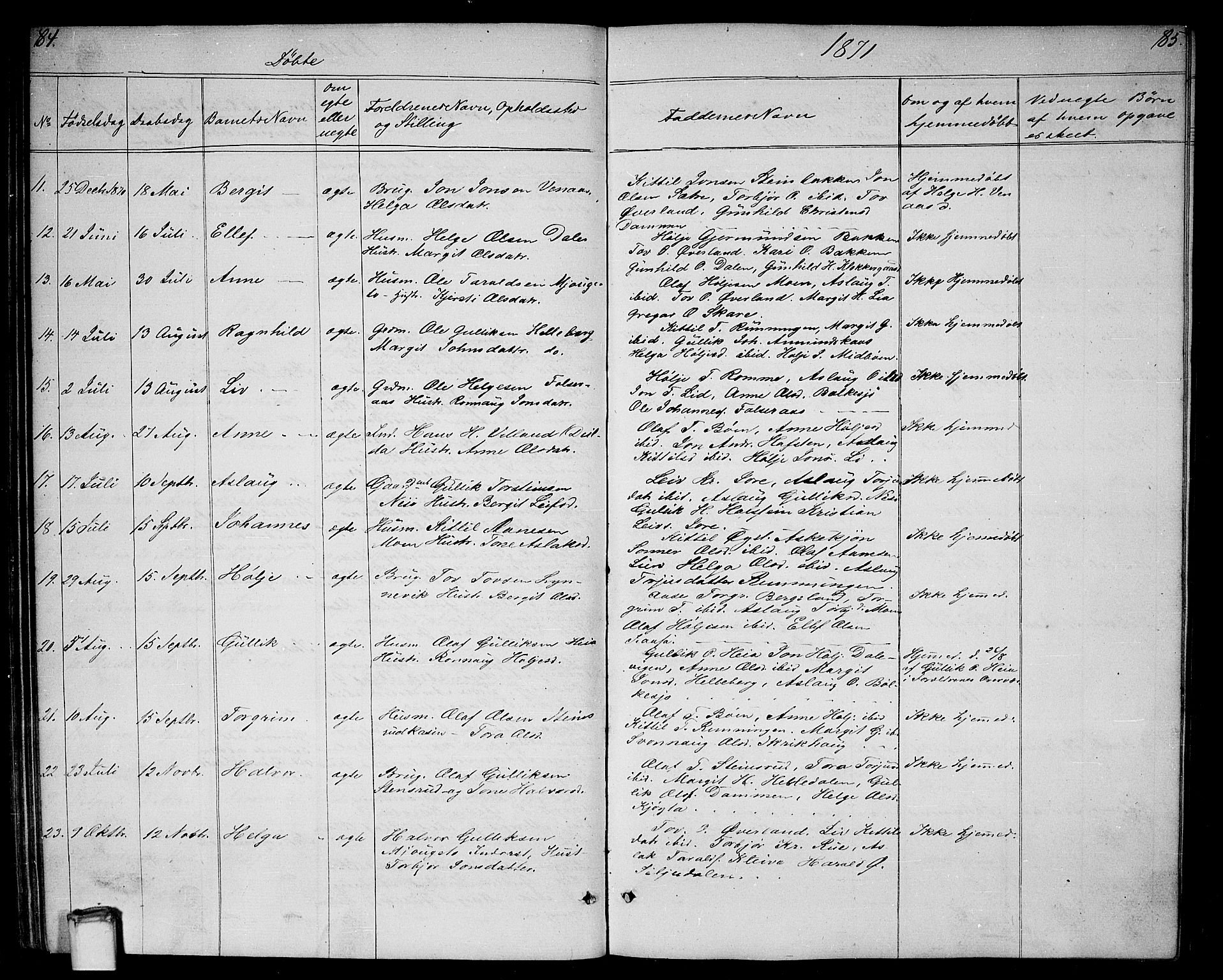 Gransherad kirkebøker, SAKO/A-267/G/Ga/L0002: Parish register (copy) no. I 2, 1854-1886, p. 84-85