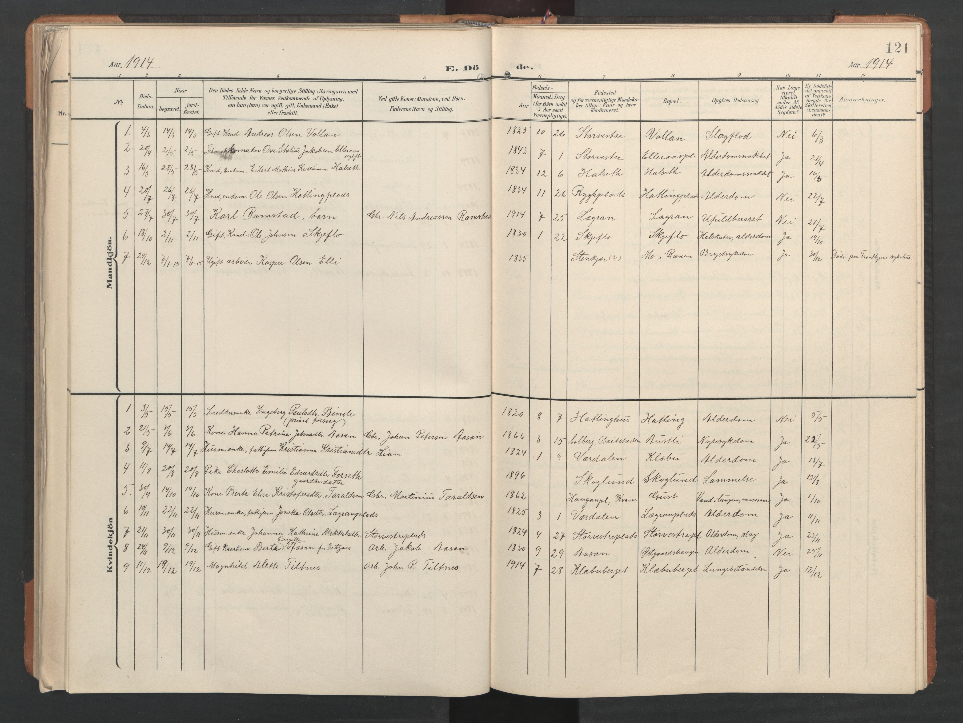 Ministerialprotokoller, klokkerbøker og fødselsregistre - Nord-Trøndelag, SAT/A-1458/746/L0455: Parish register (copy) no. 746C01, 1908-1933, p. 121