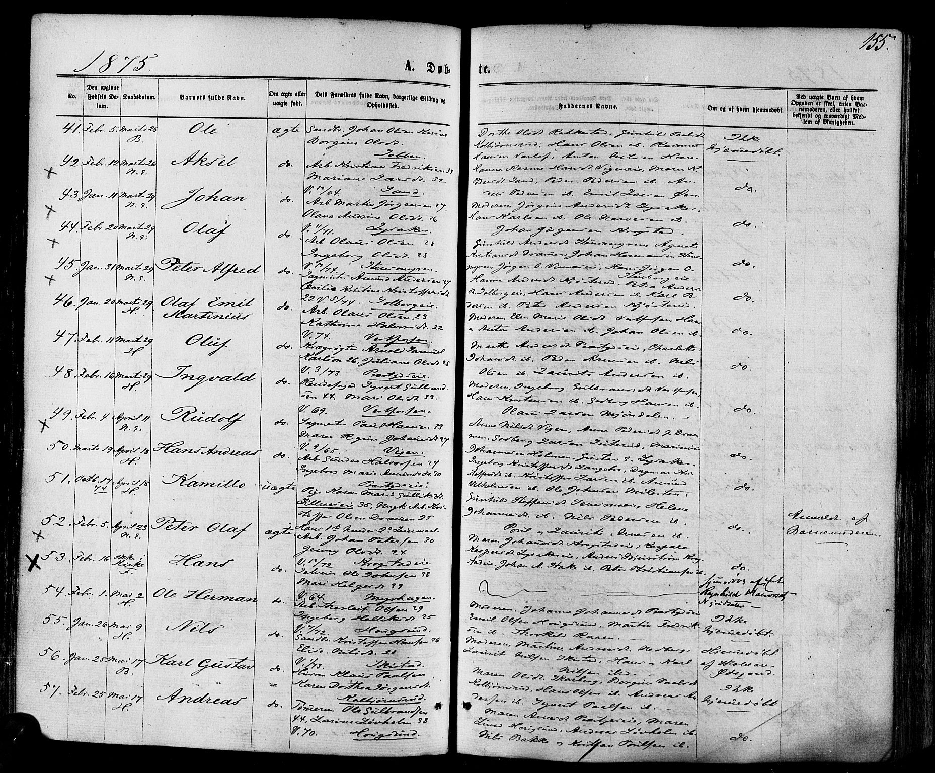 Eiker kirkebøker, AV/SAKO-A-4/F/Fa/L0017: Parish register (official) no. I 17, 1869-1877, p. 155