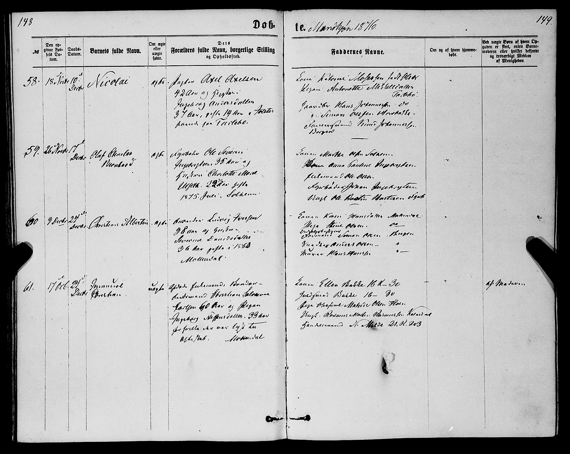 St. Jørgens hospital og Årstad sokneprestembete, AV/SAB-A-99934: Parish register (official) no. A 6, 1870-1878, p. 148-149