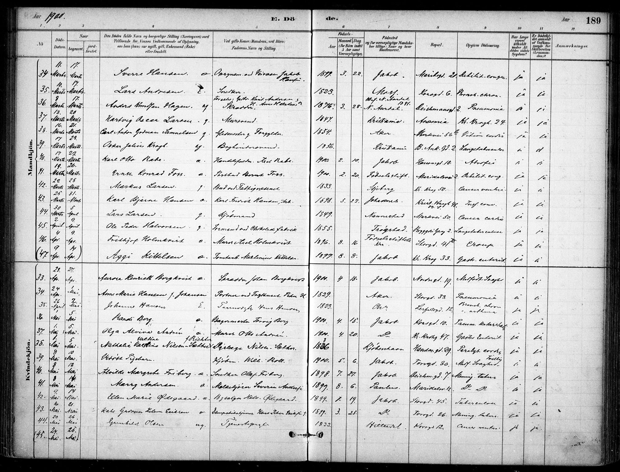 Jakob prestekontor Kirkebøker, SAO/A-10850/F/Fa/L0007: Parish register (official) no. 7, 1880-1905, p. 189