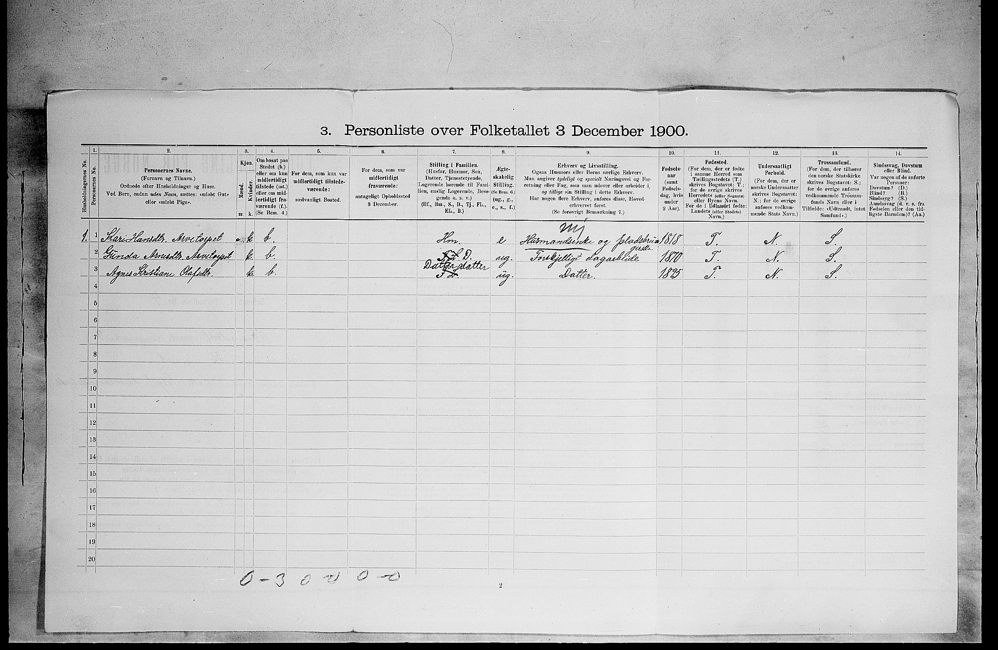 SAH, 1900 census for Brandval, 1900, p. 1152