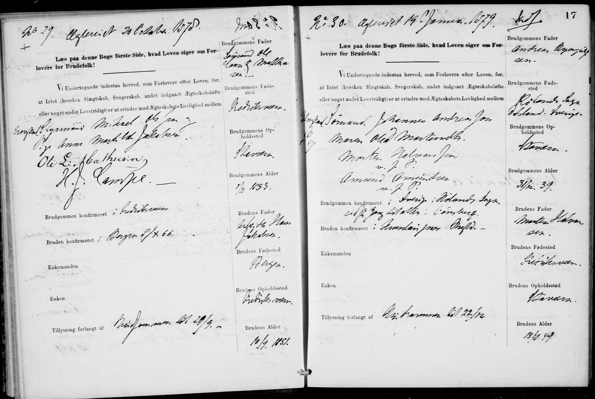 Stavern kirkebøker, SAKO/A-318/H/Ha/L0001: Banns register no. 1, 1875-1918, p. 17