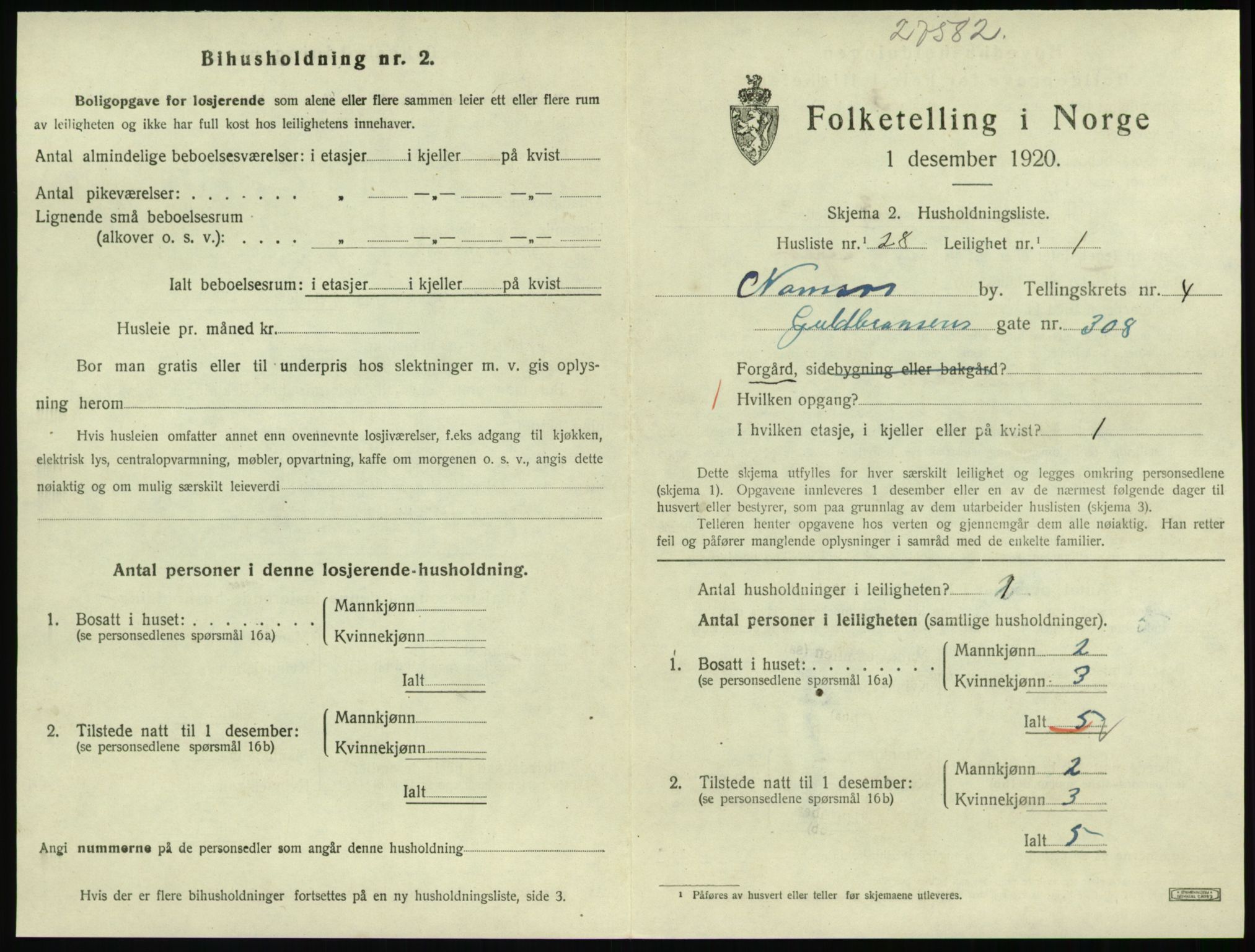 SAT, 1920 census for Namsos, 1920, p. 1503