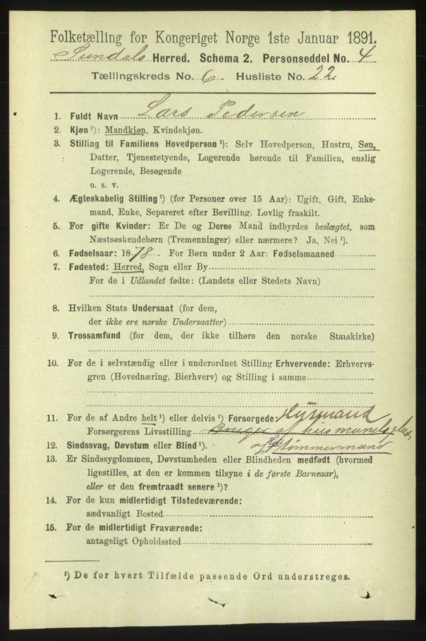 RA, 1891 census for 1563 Sunndal, 1891, p. 1740